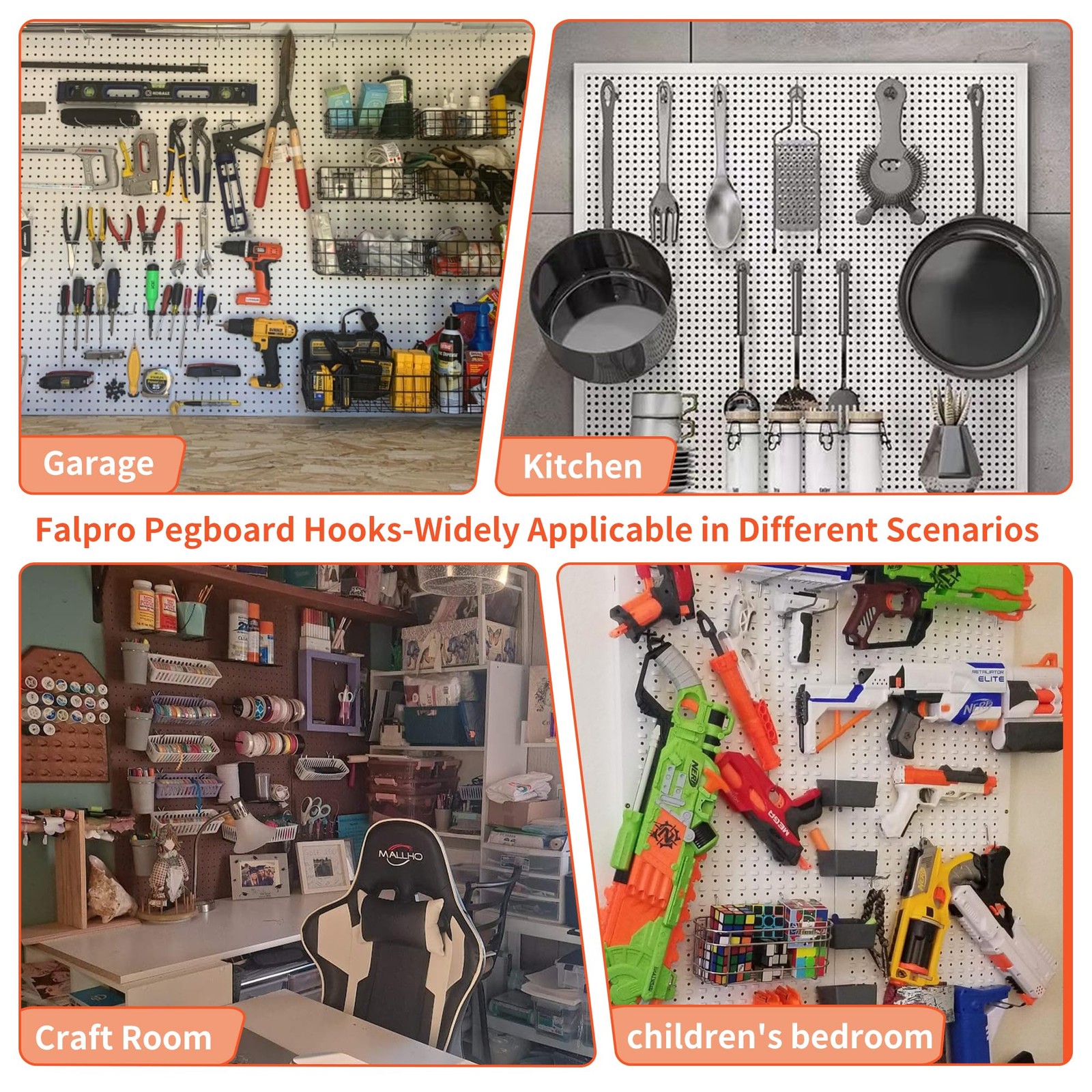 FALPRO 240PCS Pegboard Hooks Assortment, Organizer Kit with sliver