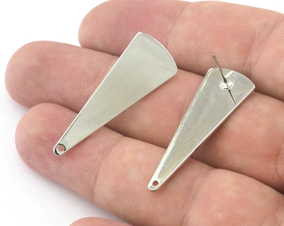 1 pair Triangle Earring Stud Post 1 Hole Silver Tone  Plated Brass 2492