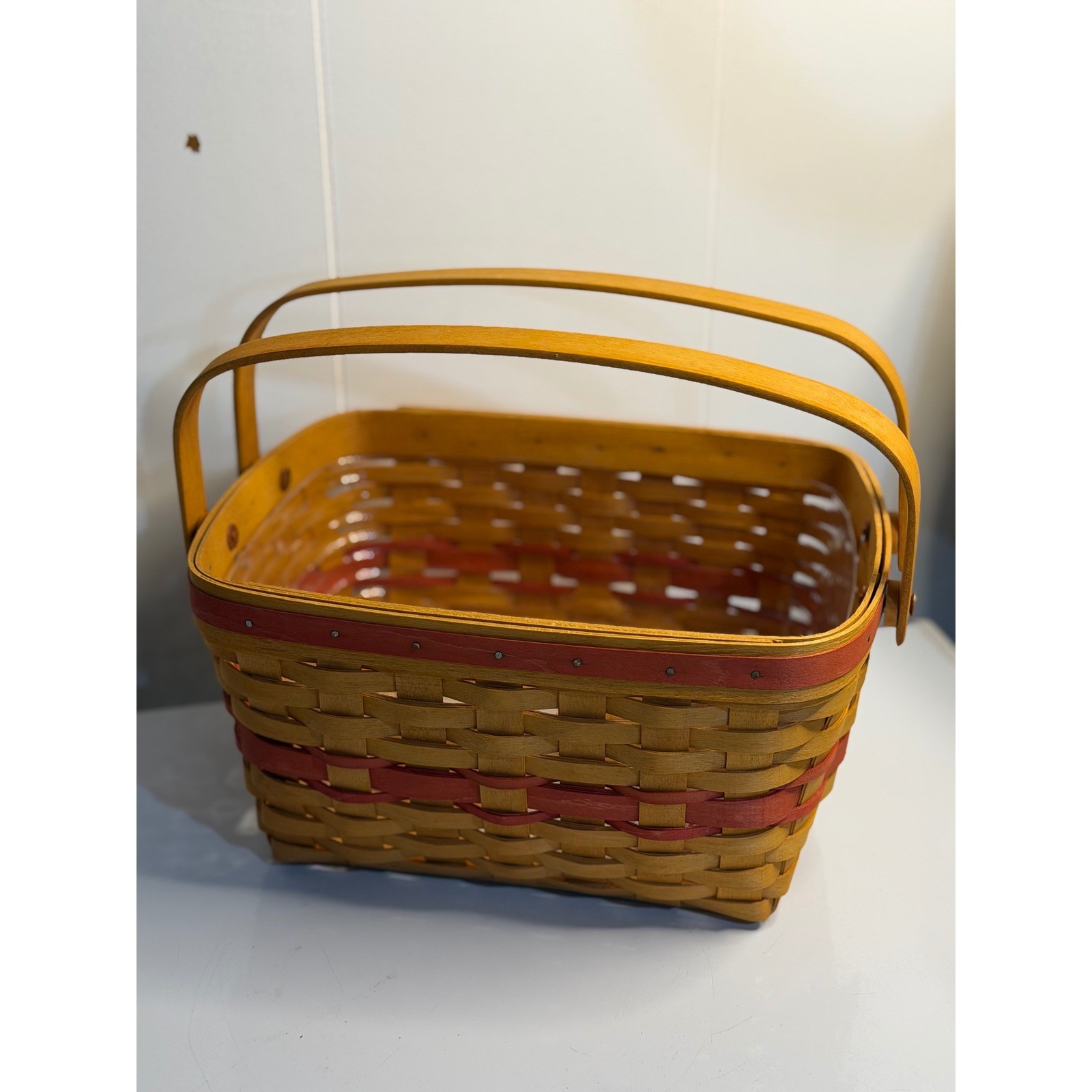 VTG Longaberger Basket 1997 Mothers Day Timeless Memory Red Trim with Protector