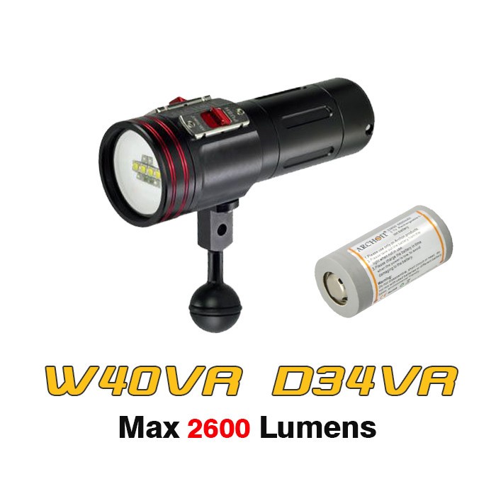 Archon W40VR D34VR 2600 Lumens Diving Underwater Video Flashlight Torch Kit