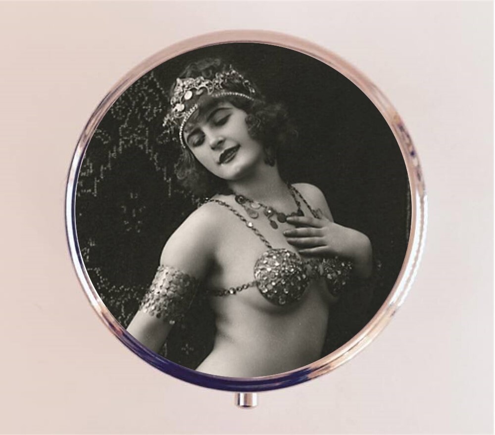 Belly Dancer Flapper Pill Box Case Pillbox Holder Trinket Travel Art Deco Glam