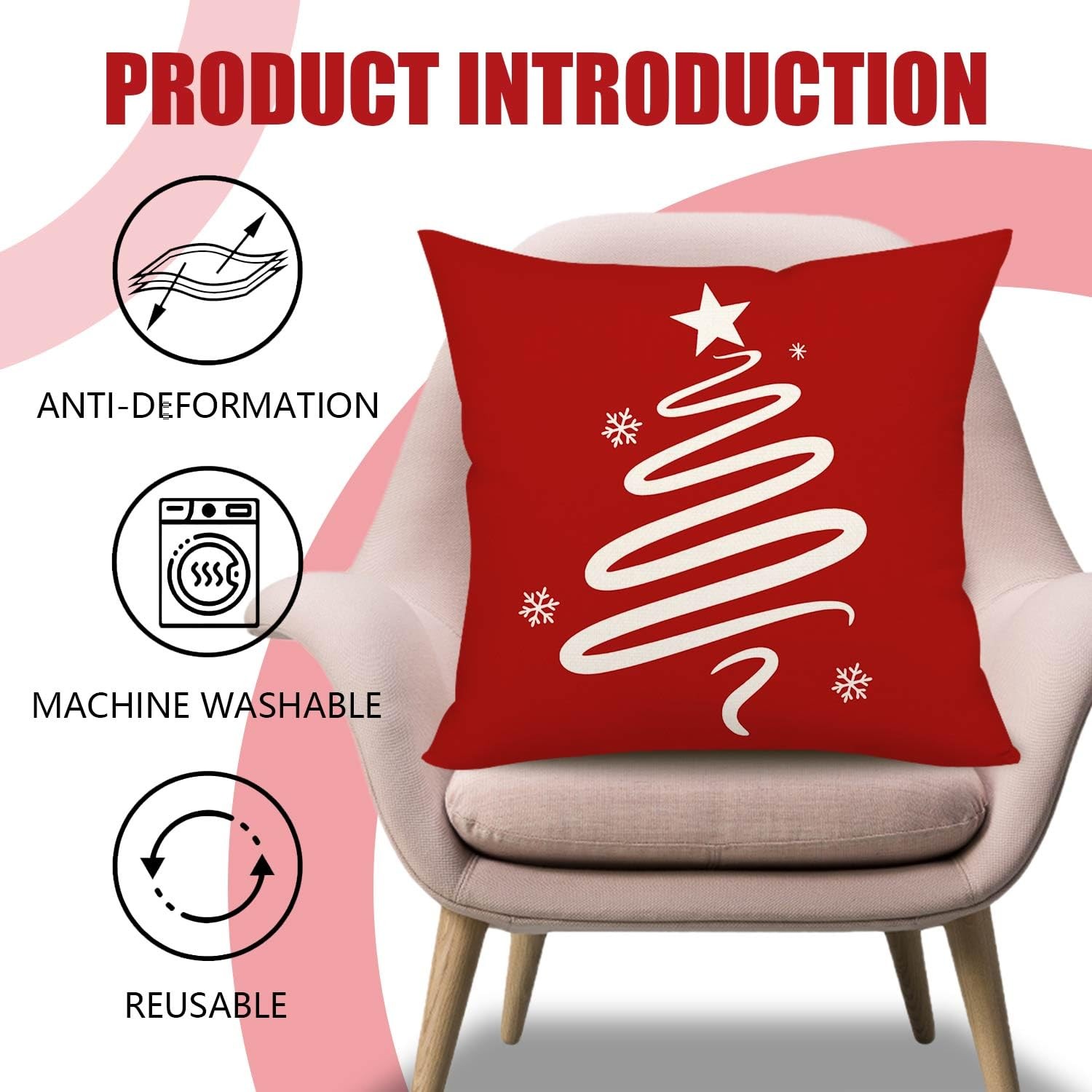 4TH Emotion Red Christmas Pillow Covers 18x18 Set 18" x (Pack of 4),