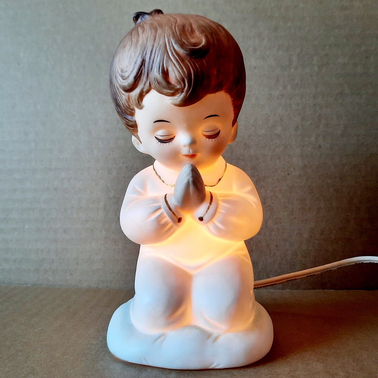 Lefton Night Light Praying Boy 06625 Hand Painted 6.5" Tall Porcelain