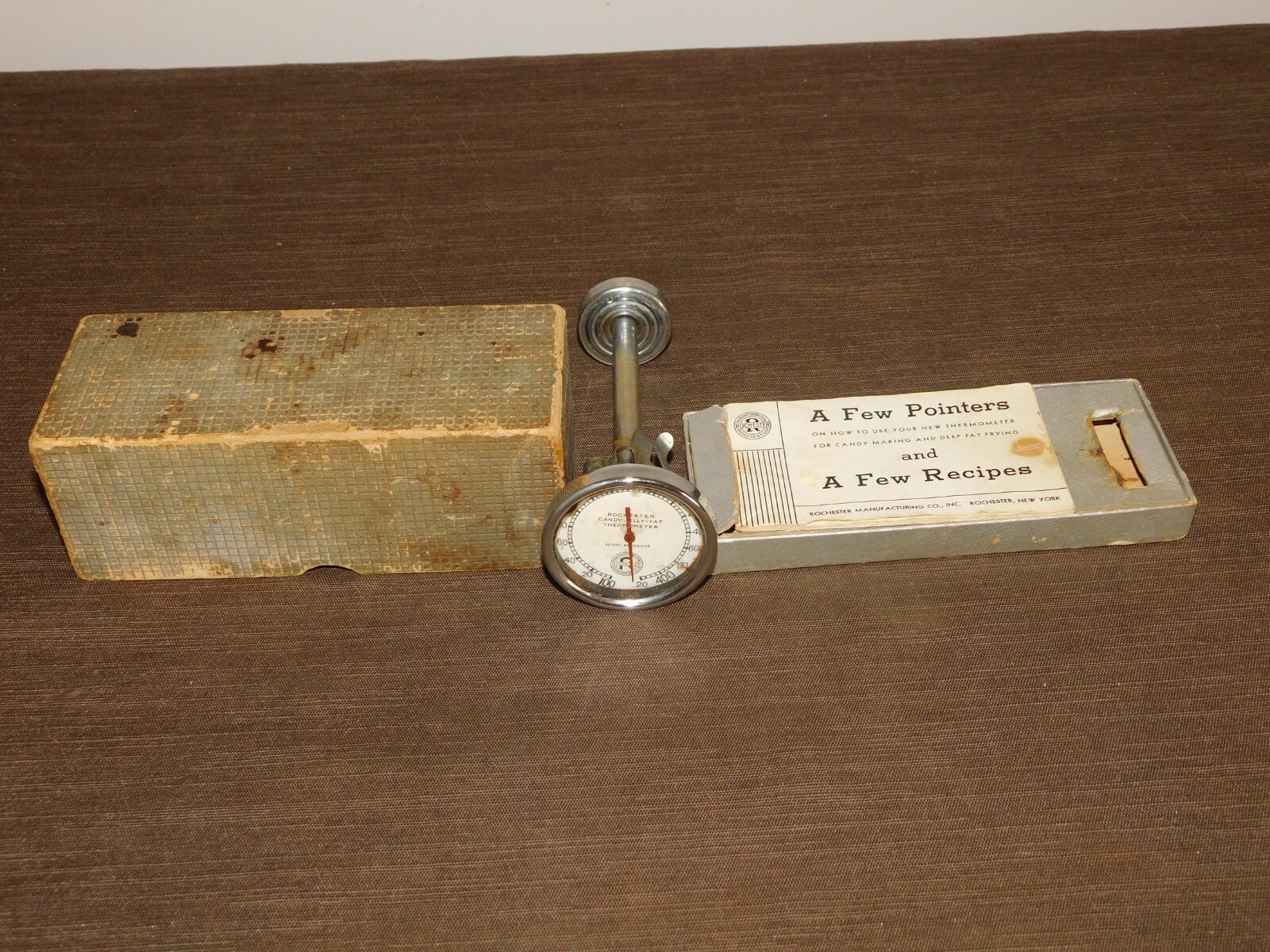 VINTAGE KITCHEN 1935 ROCHESTER CANDY MAKING DEEP FAT FRYING COOKING THERMOMETER