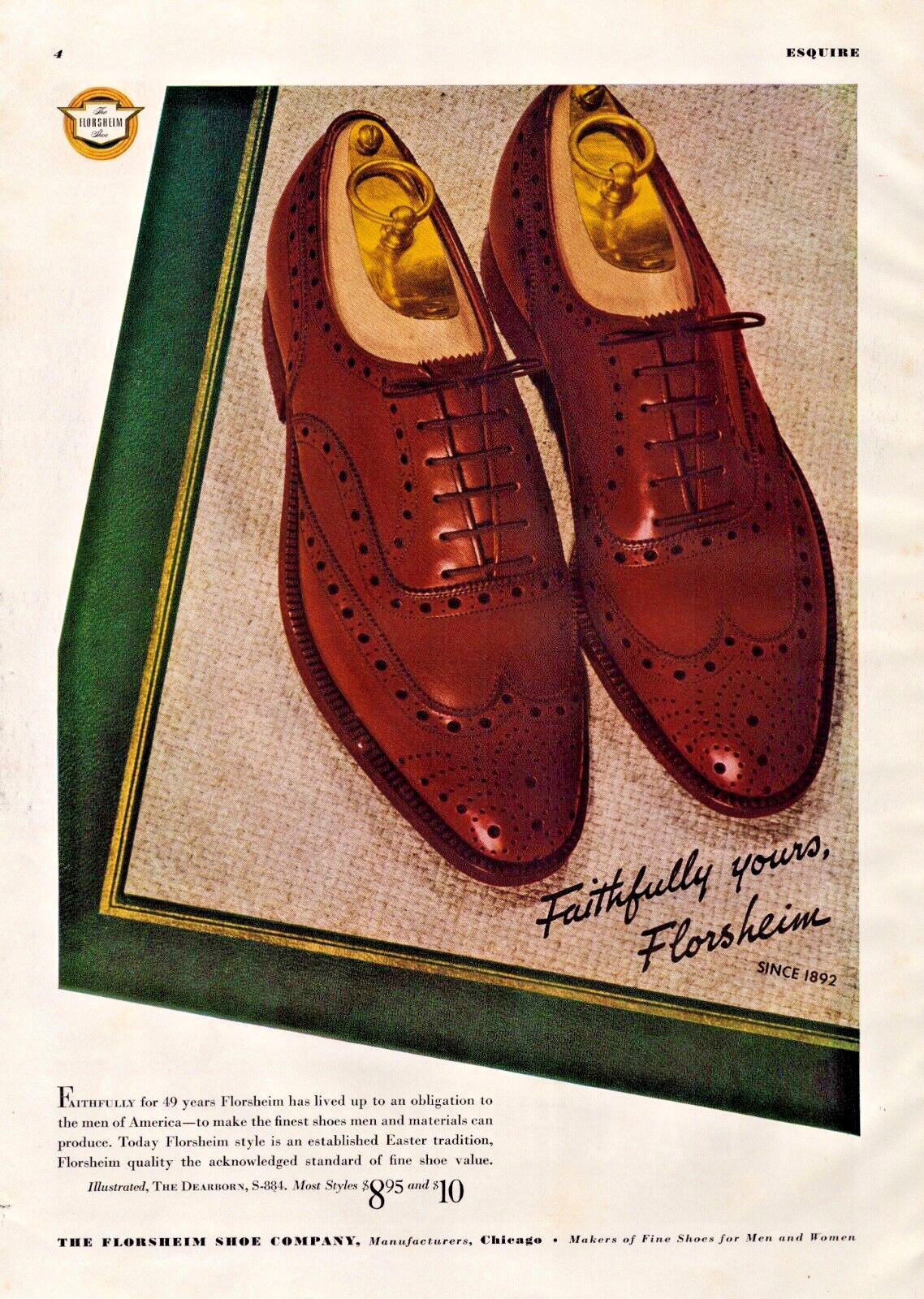 1941 Florsheim Shoes The Dearborn Men's Dress Shoes Chicago Vintage Print Ad