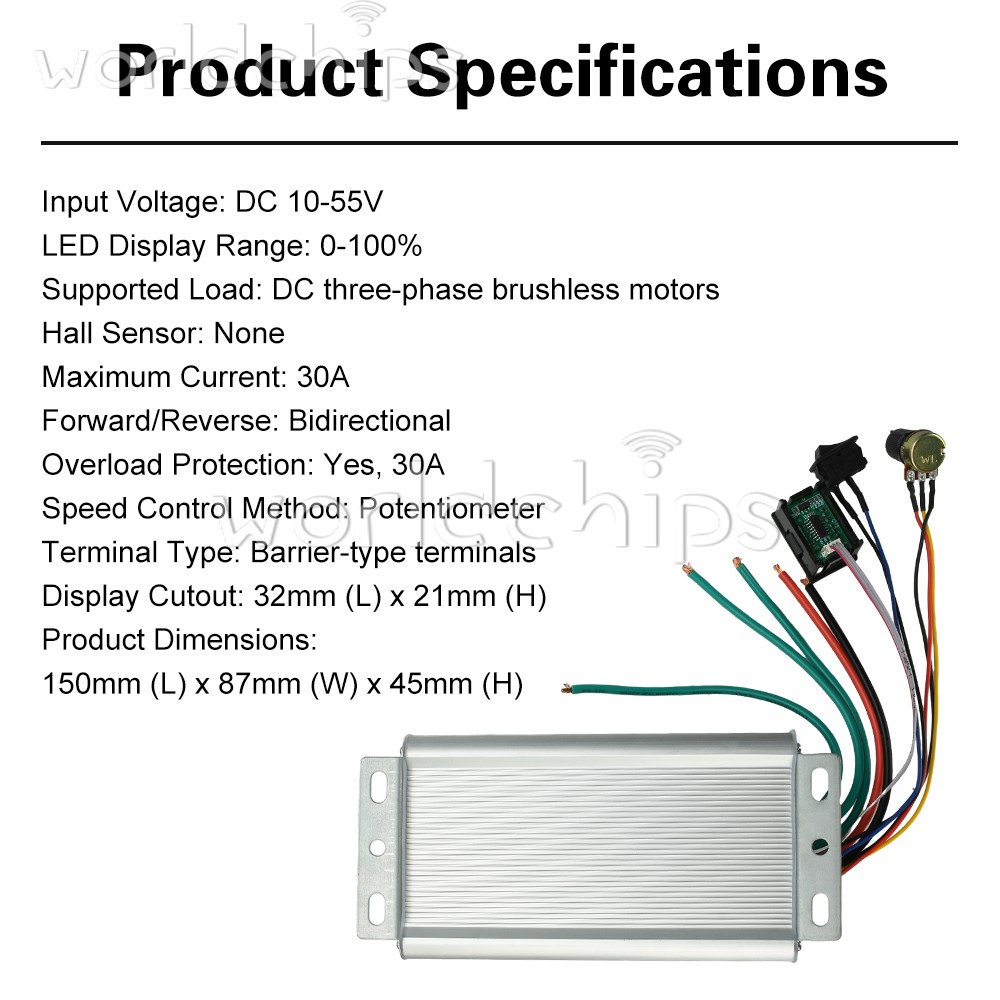10-55V 30A 3-Phase DC Brushless Controller Electronic Speed Control Motor Drive
