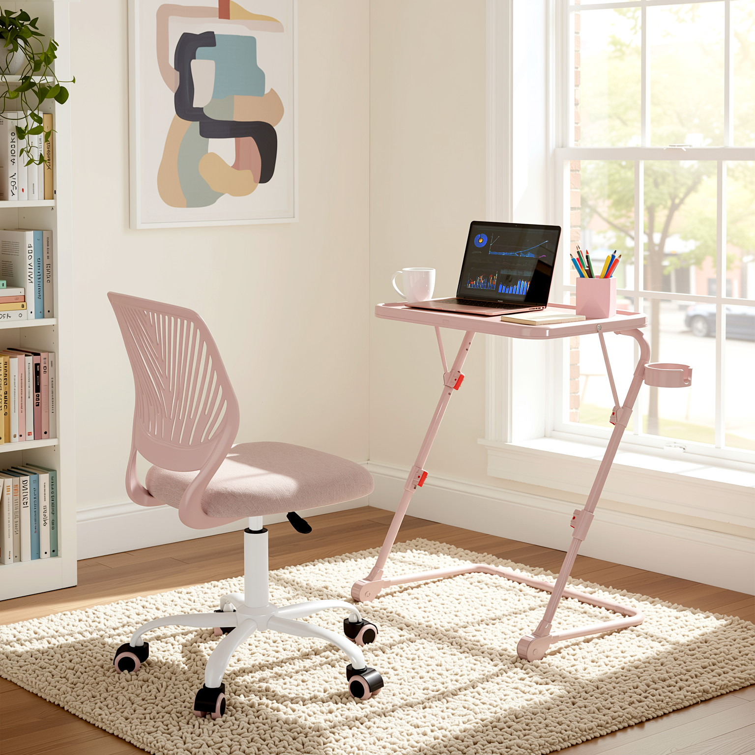 Homy Casa Baseline Z Study Table Set with Carnation Swivel Upholstered Chair