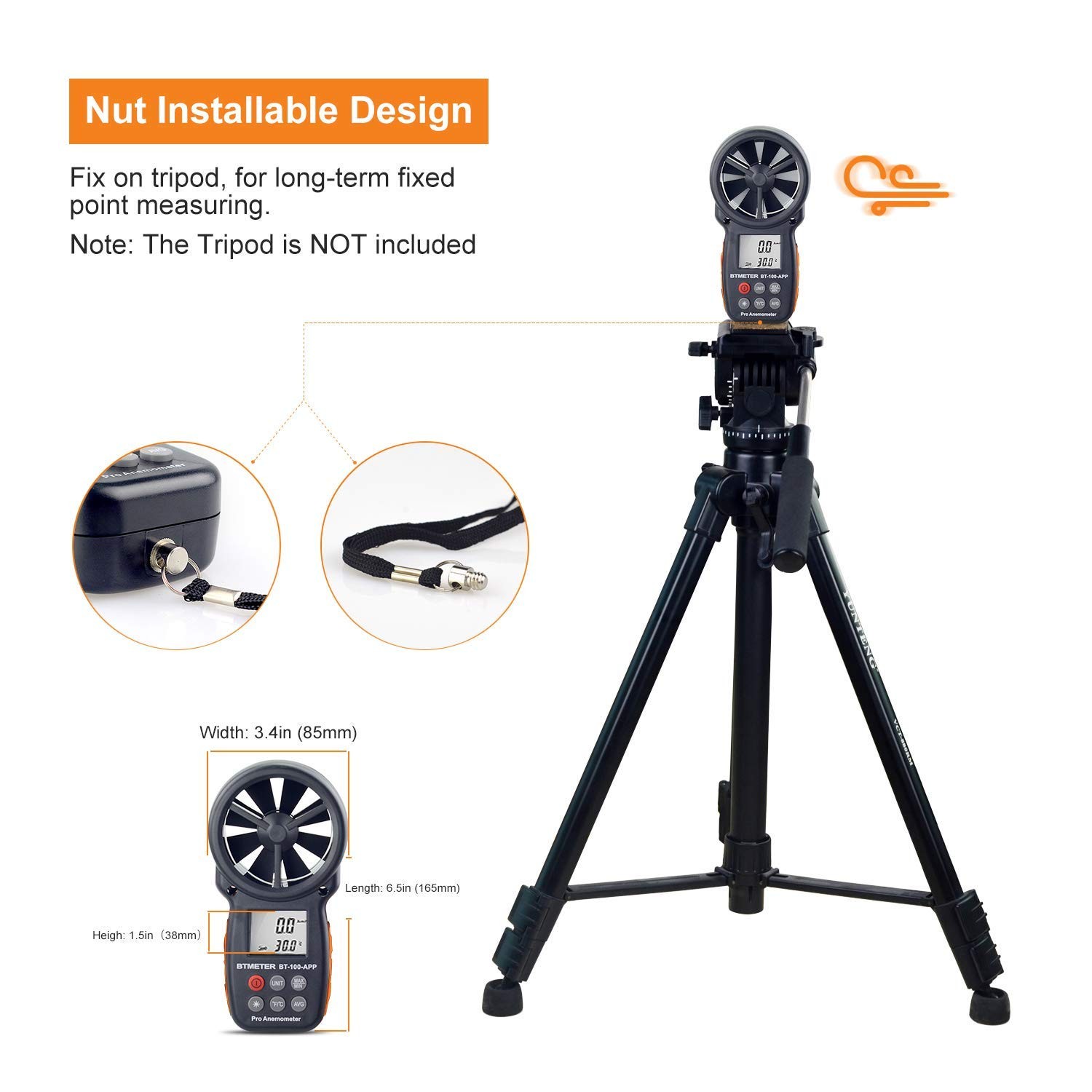 Anemometer Digital Wind Speed Meter Handheld Wireless Bluetooth Vane Air Tester