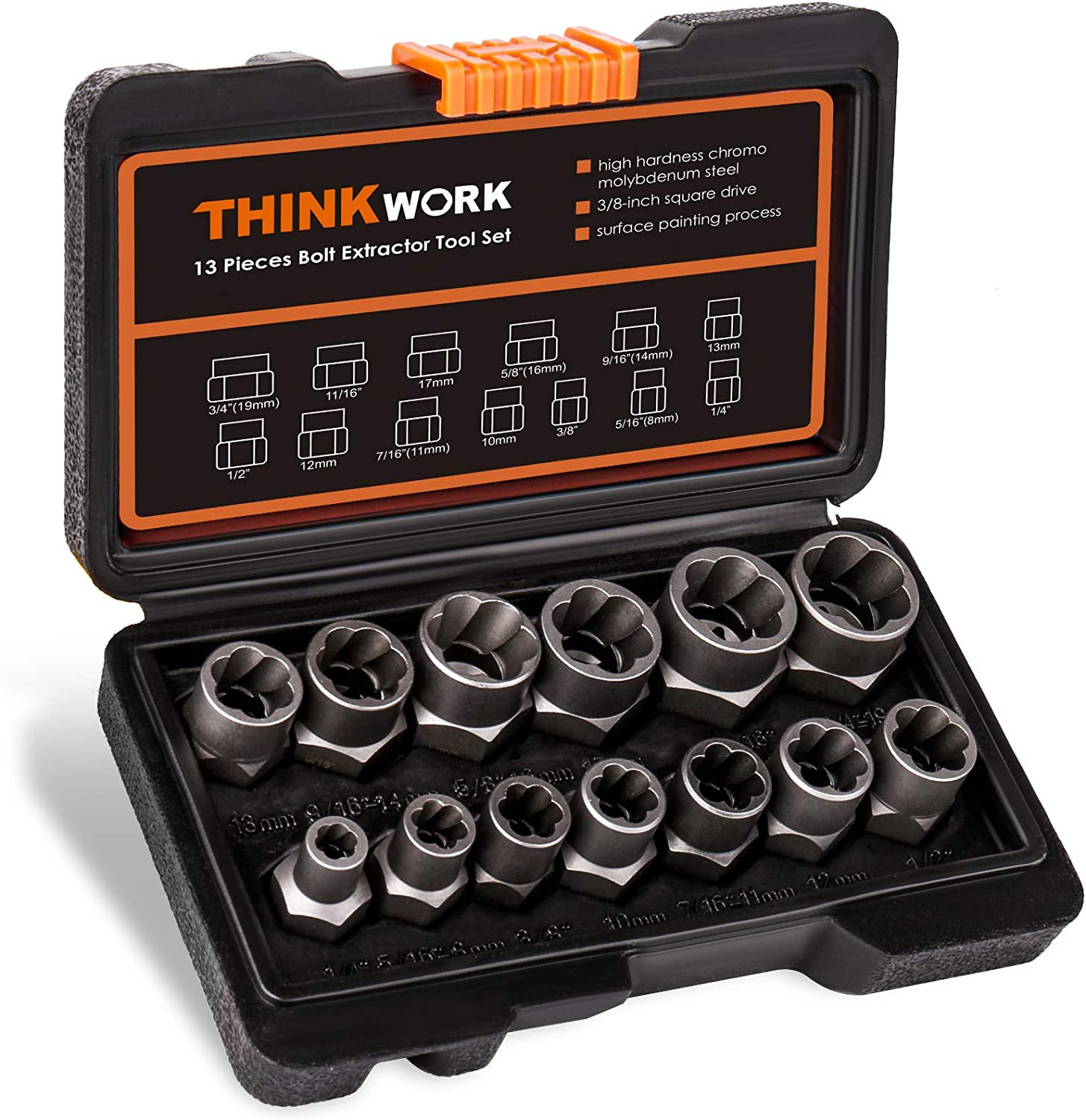 Bolt Extractor Kit, 13+1 Pieces Nut Extractor Socket Set, 3/8" Drive Rounded Bol
