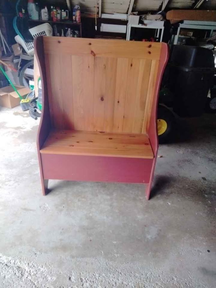 country bench with storage.