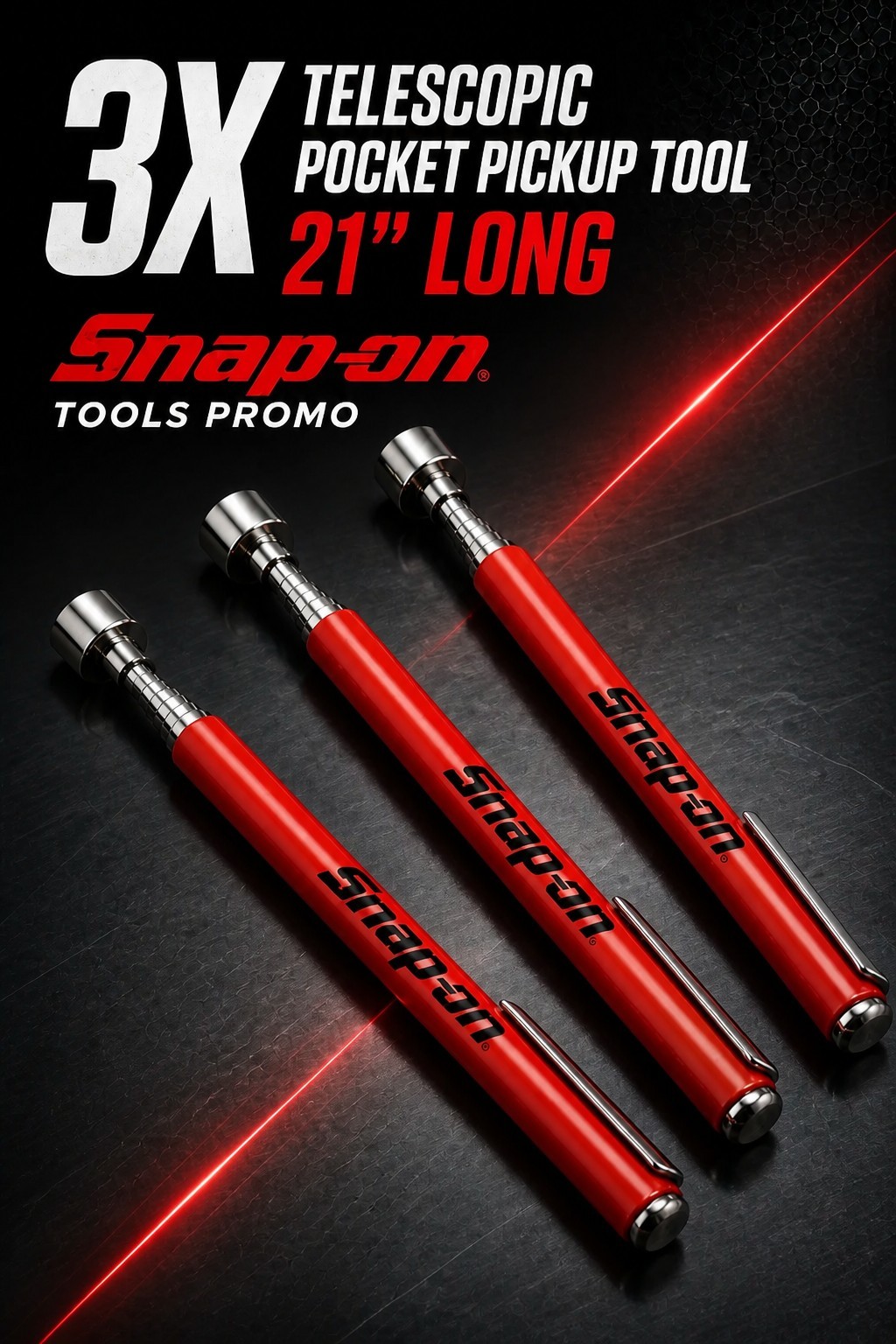 3X PROMO For Snap-on Tools MAGNETIC PICK UP TOOL TELESCOPING UP TO 21" RED 🔴 !!