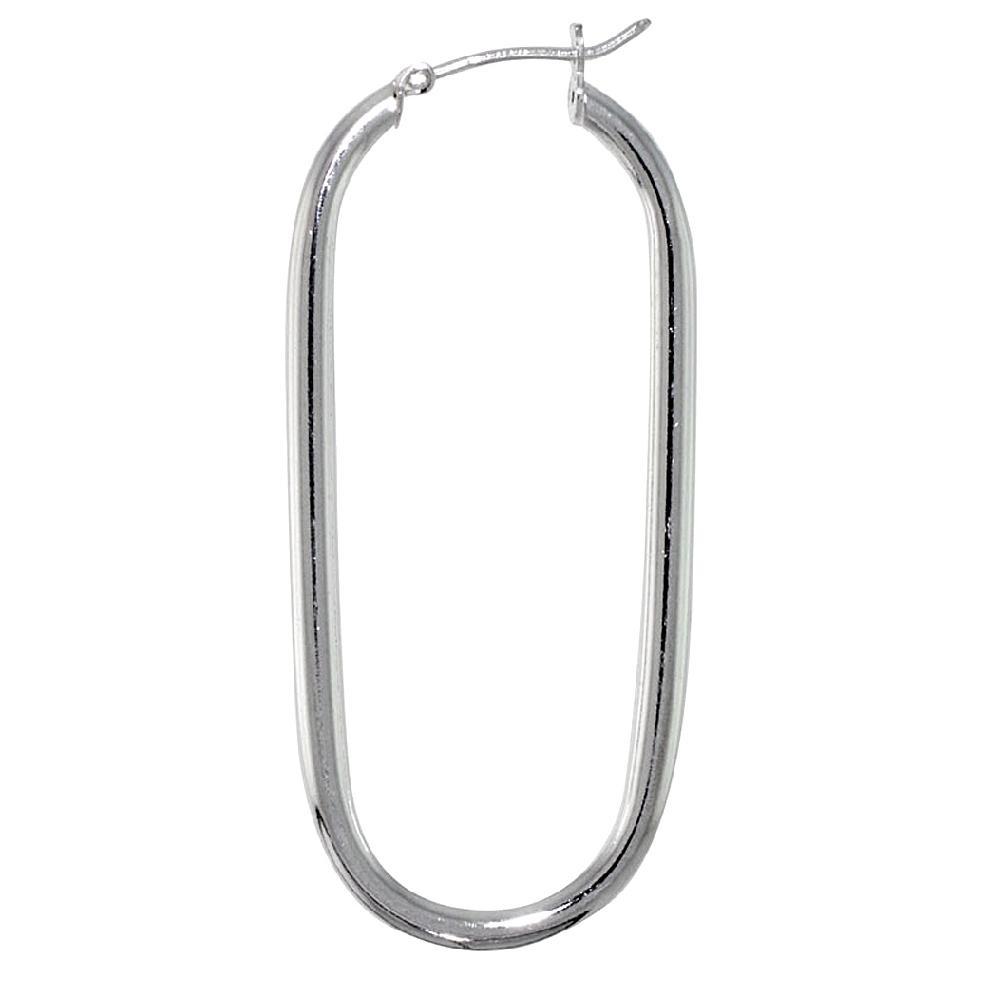 2" (50mm) Sterling Silver 3mm Tube U-shaped Hoop Earrings, Made in Italy