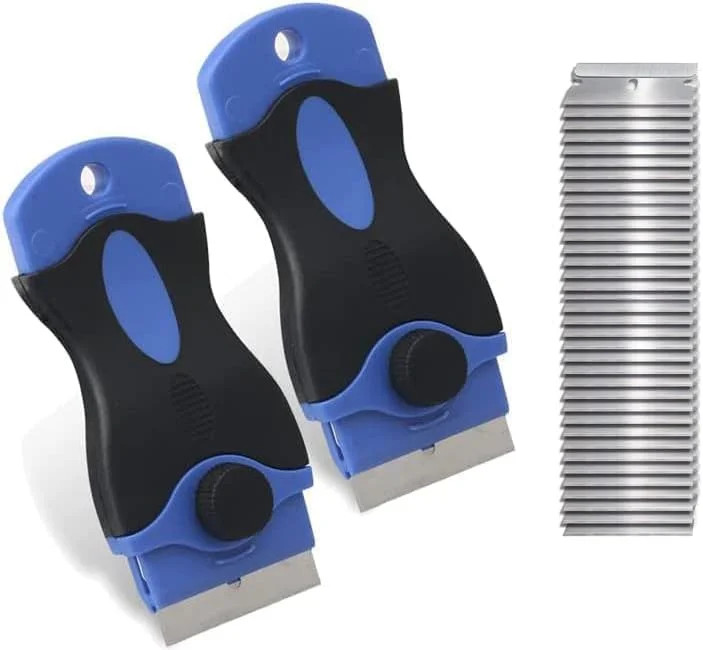 2PACK Razor Blade Scraper Tool with 30Pcs Stainless Steel Blades for Glass Stove