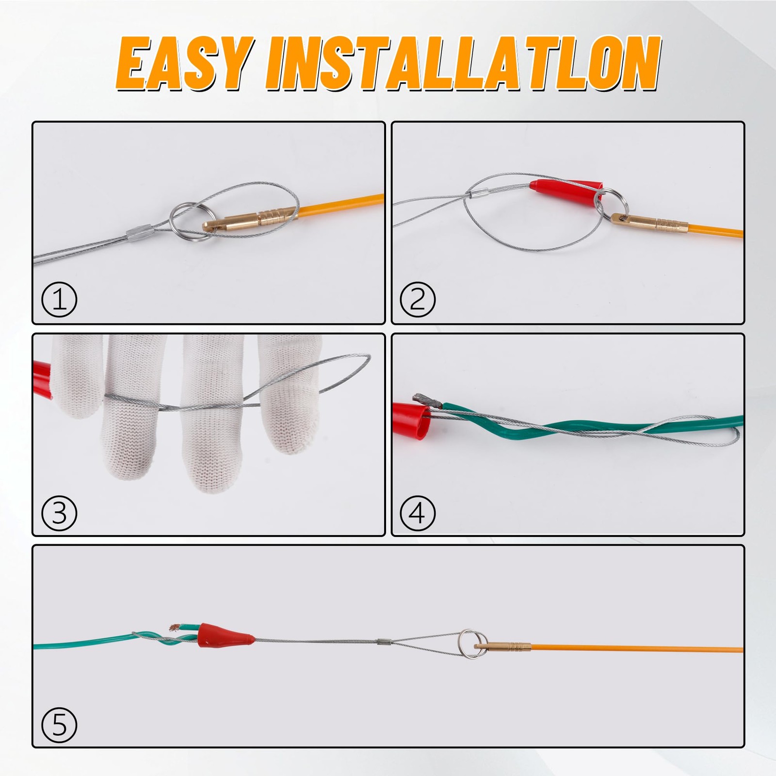 22FT Fiberglass Wire Running Kit - Electrical Fish Tape Cable Puller Tools