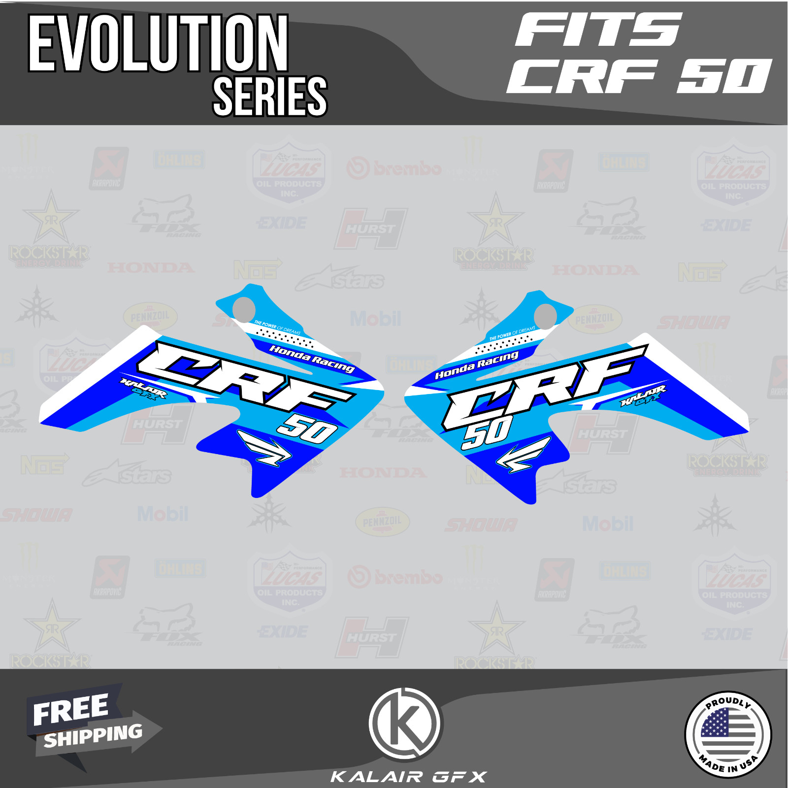 Graphics Kit for Honda CRF50 (2004-2012) or (2013+) Evolution - Blue