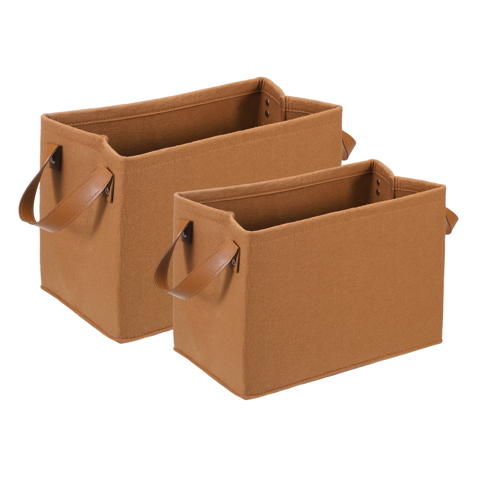 2 Pcs Felt Storage Basket, 2 Size Storage Bins with Pu Handle, Coffee