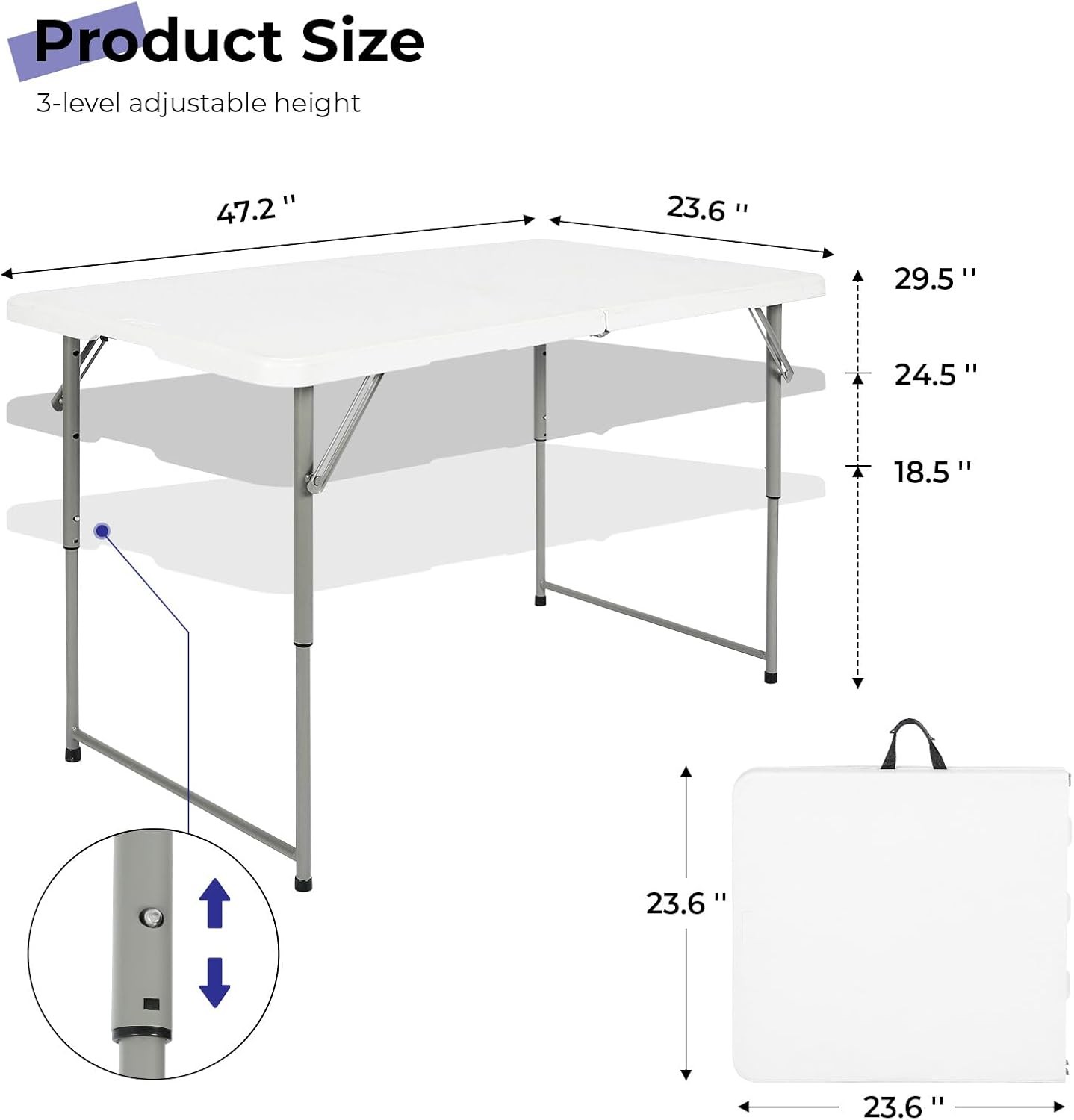 Folding Table 4 Foot Portable Heavy Duty Plastic Fold-in-Half Utility Table