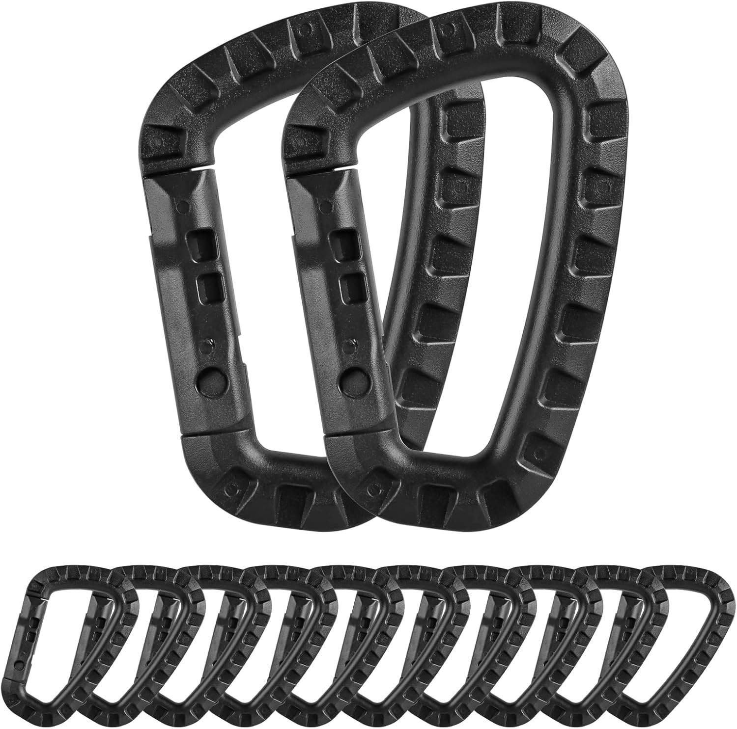 12 Pack Tactical Carabiner Keychain Hard Polymer D Rings Outdoor Camping Black