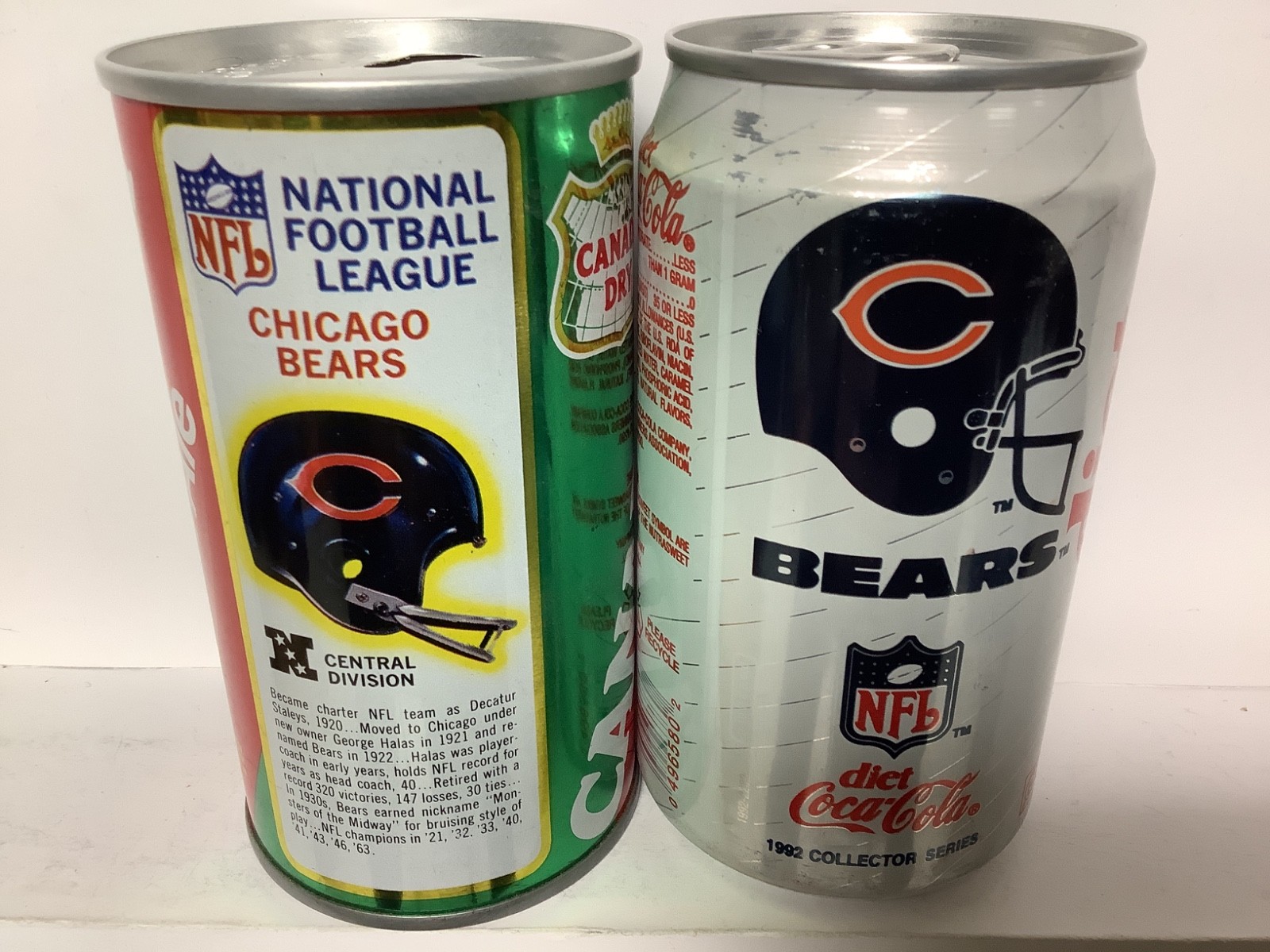 DIET COKE & CANADA DRY “CHICAGO BEARS” 2 Different Soda Cans