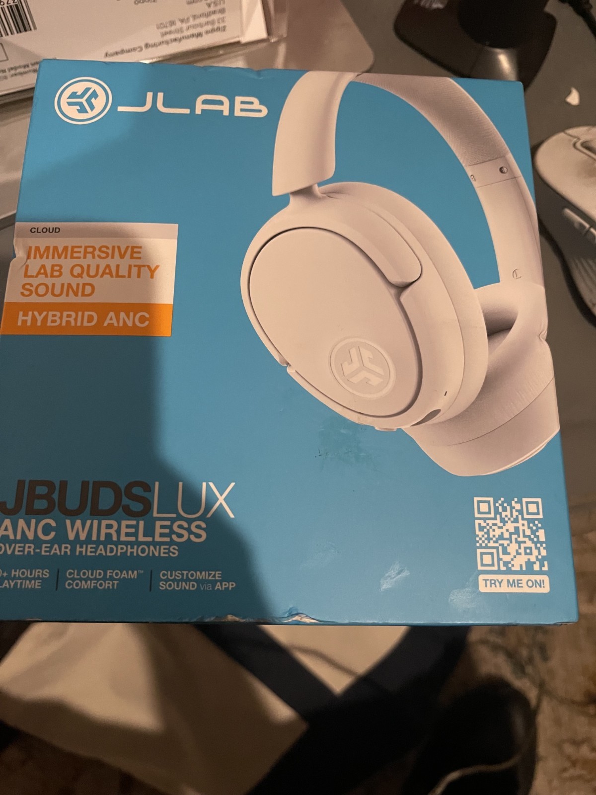 JLab Hybrid ANC Bluetooth Wireless Active Noise Cancelling -Cloud White