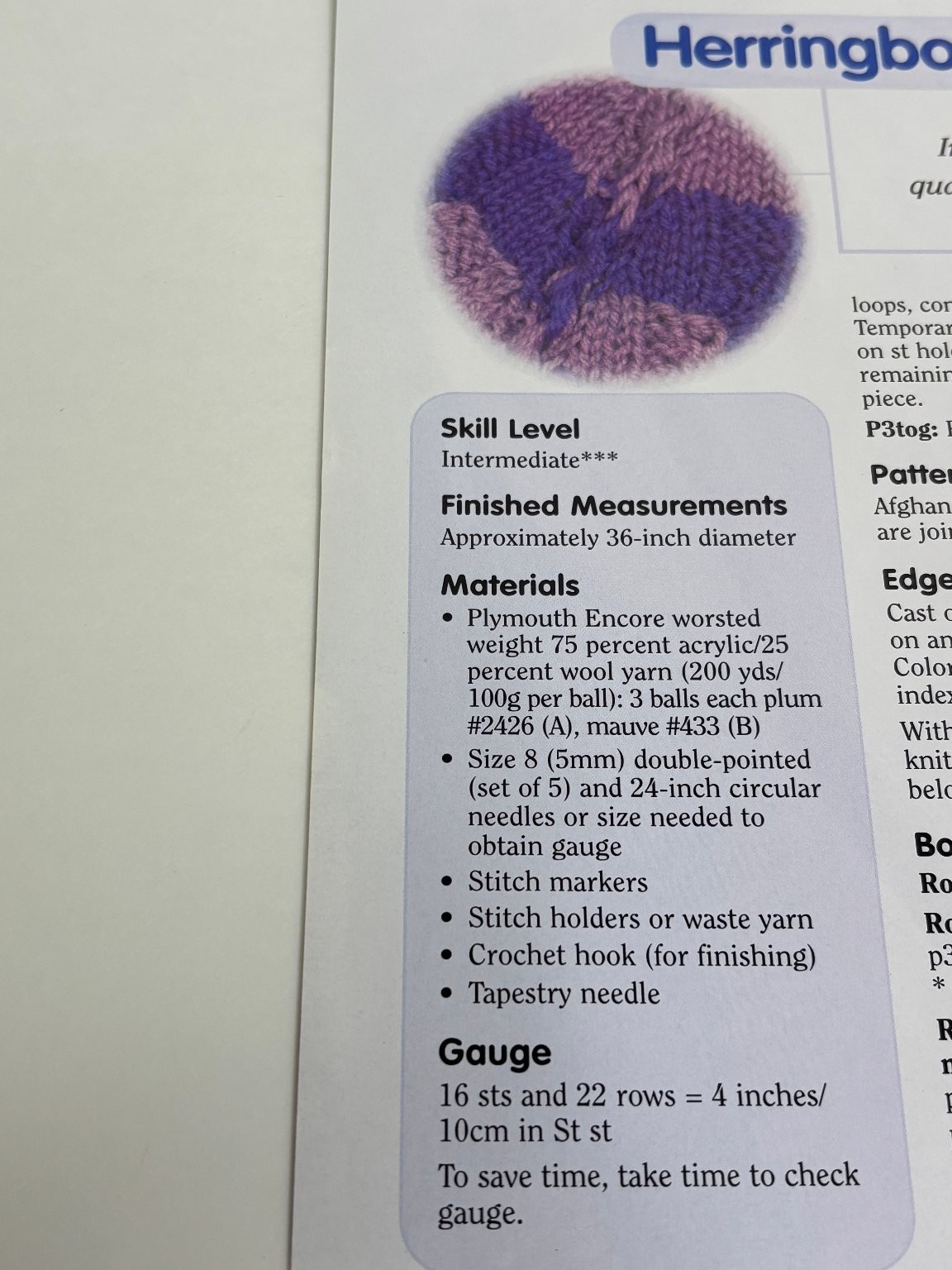 Jill Wolcott Herringbone Pie Throw Knitting Pattern Worsted 36in Book Pages