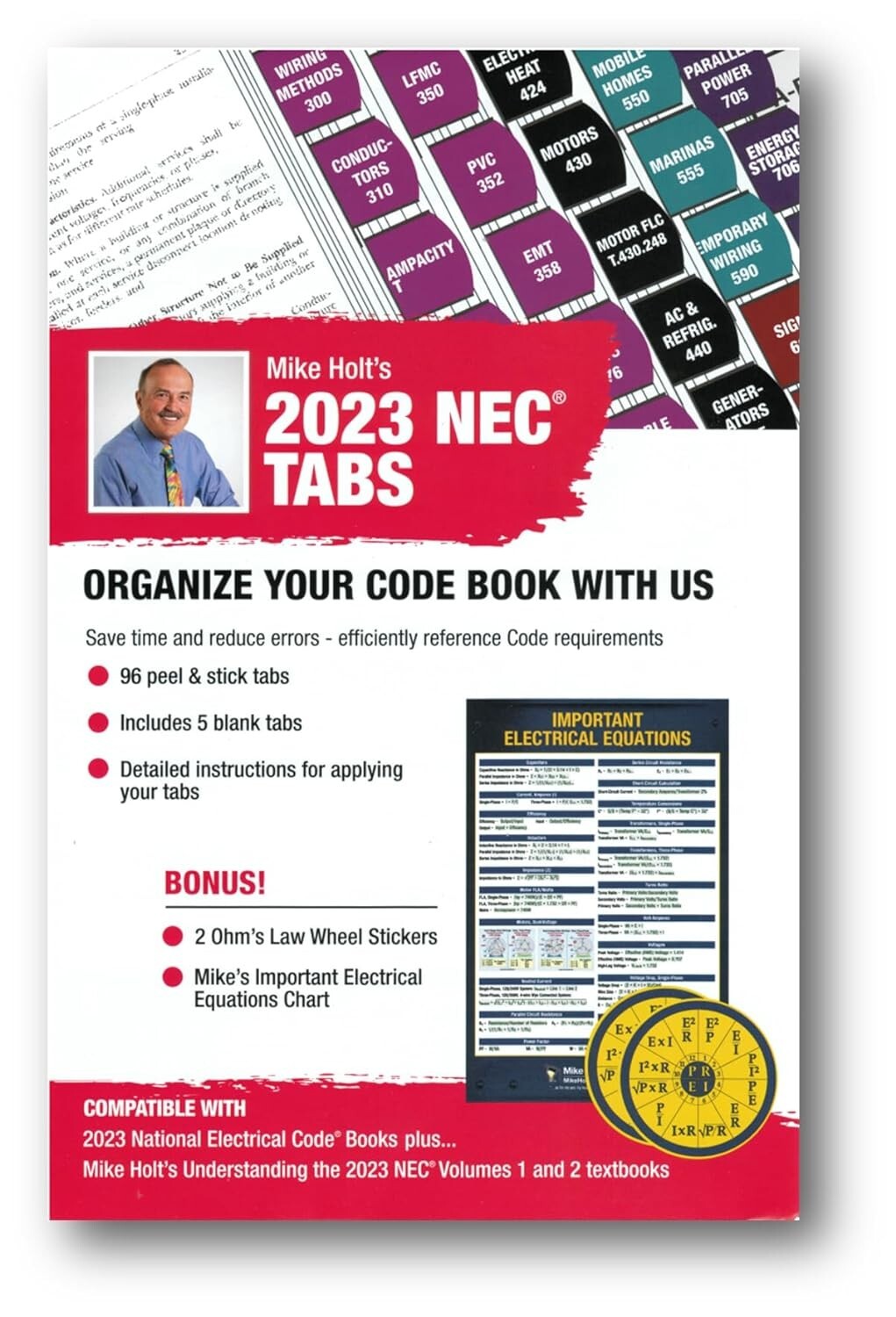 2023 Mike Holt's NEC Tabs (Color Coded) with 2 Ohm's Law Stickers Pamphlet