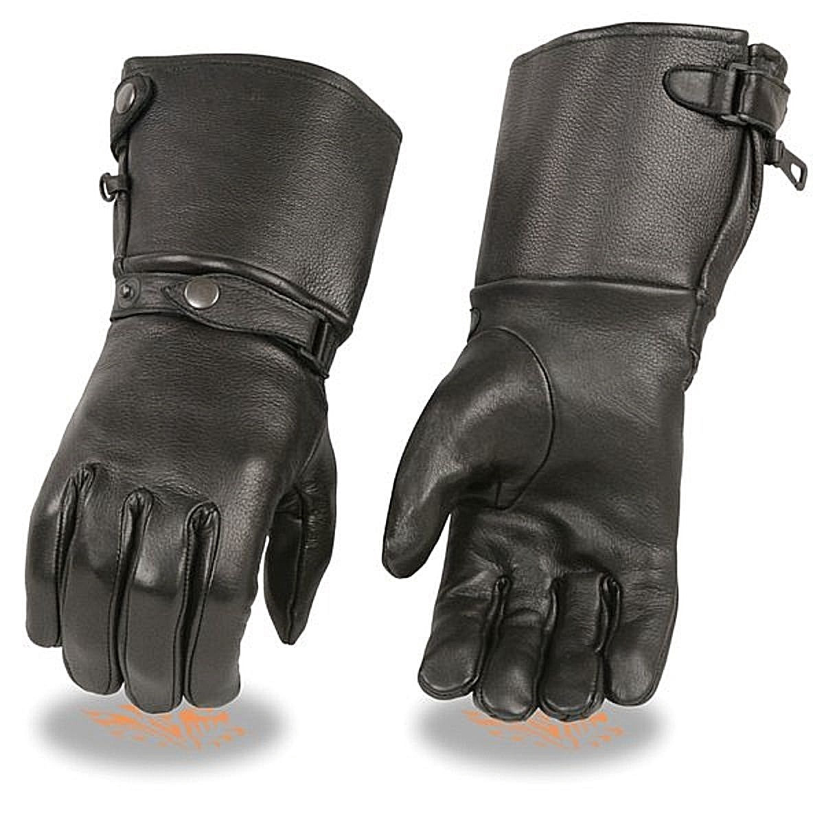 Black DEERSKIN Leather LONG GAUNTLET THERMAL Gloves Driving Motorcycle Biker
