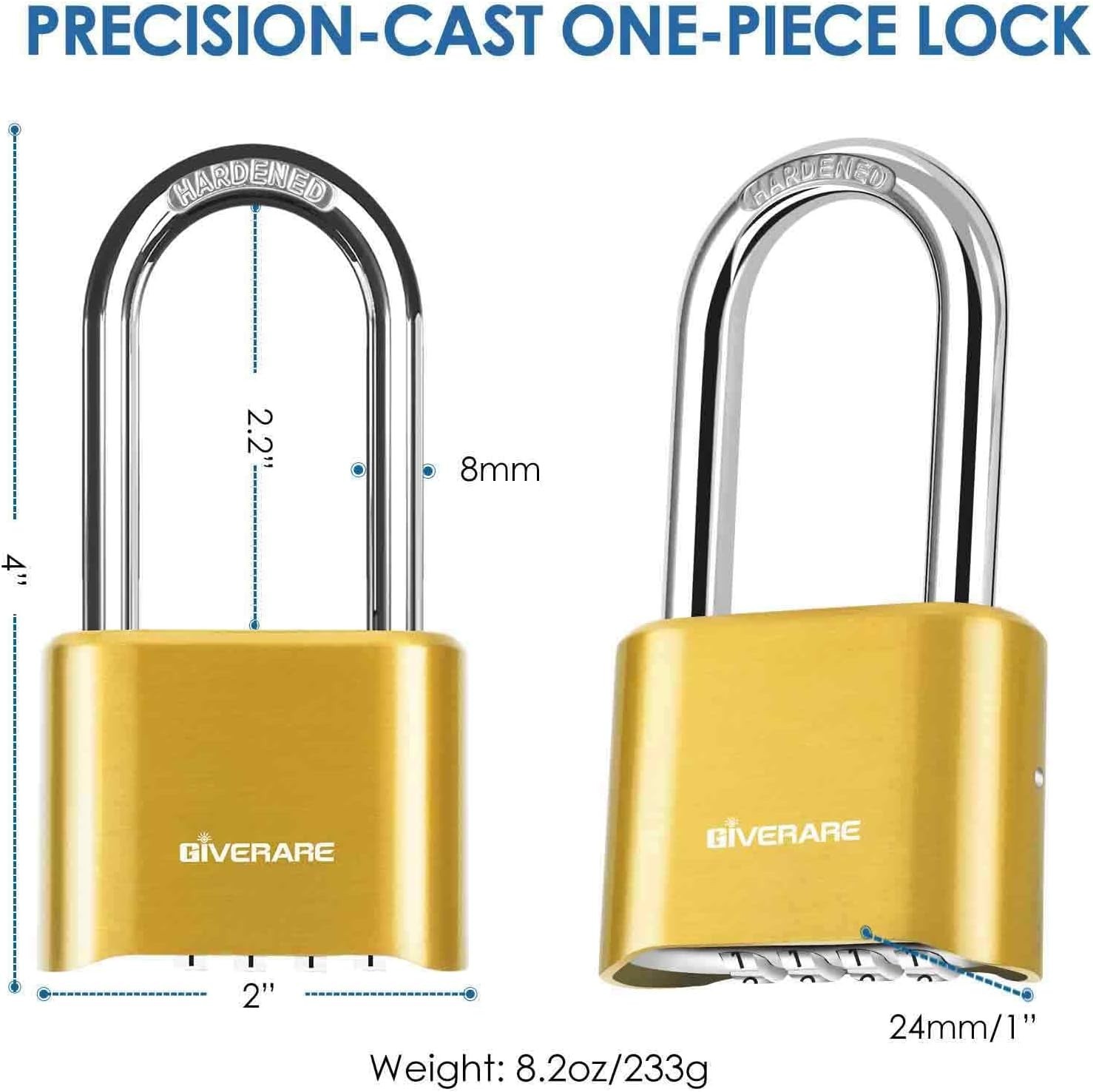 4-Digit Combination Padlock Heavy Duty Weatherproof Long Shackle Security Lock