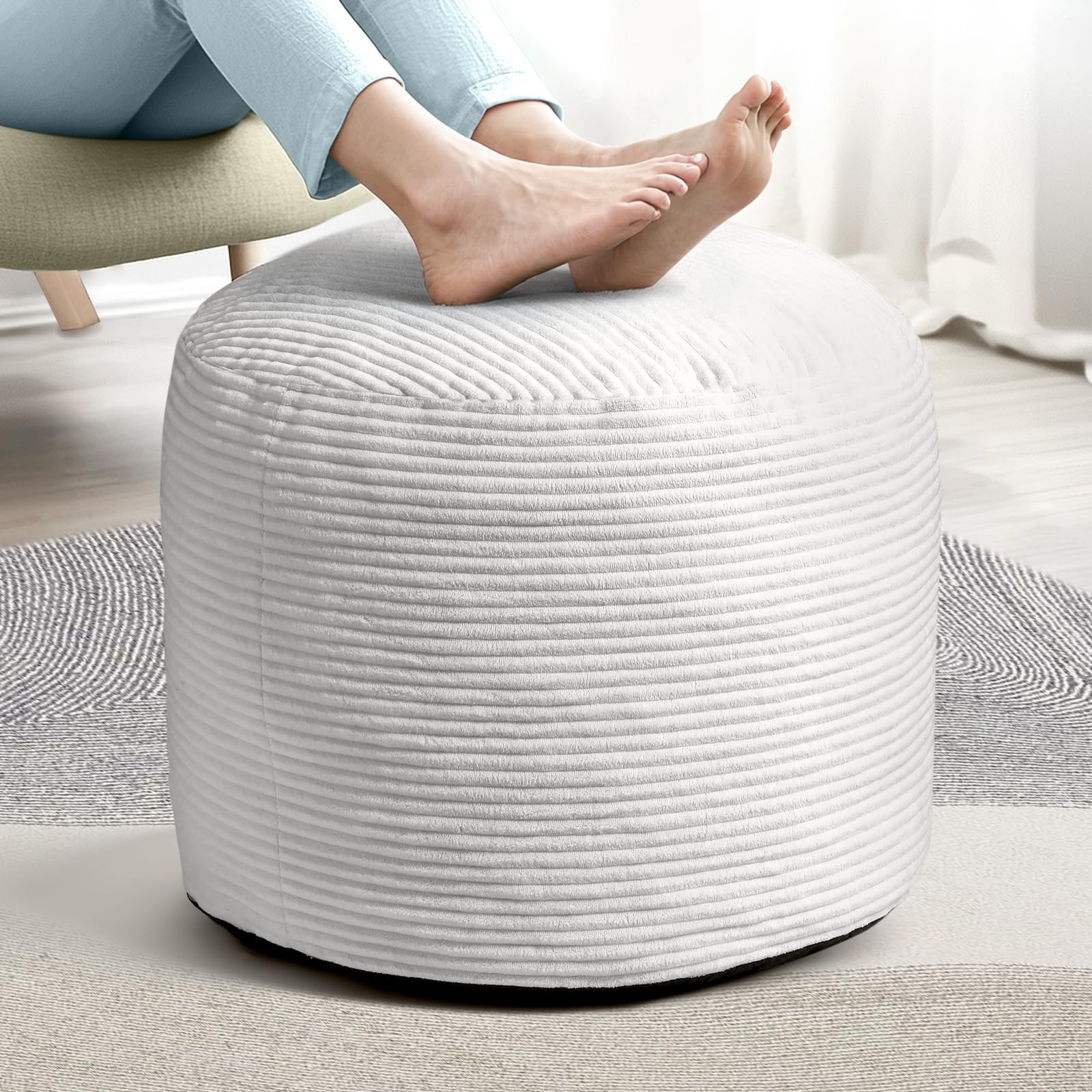 Dual-Size Corduroy Ottoman with Hidden Zipper – Ergonomic Memory Foam Footres...