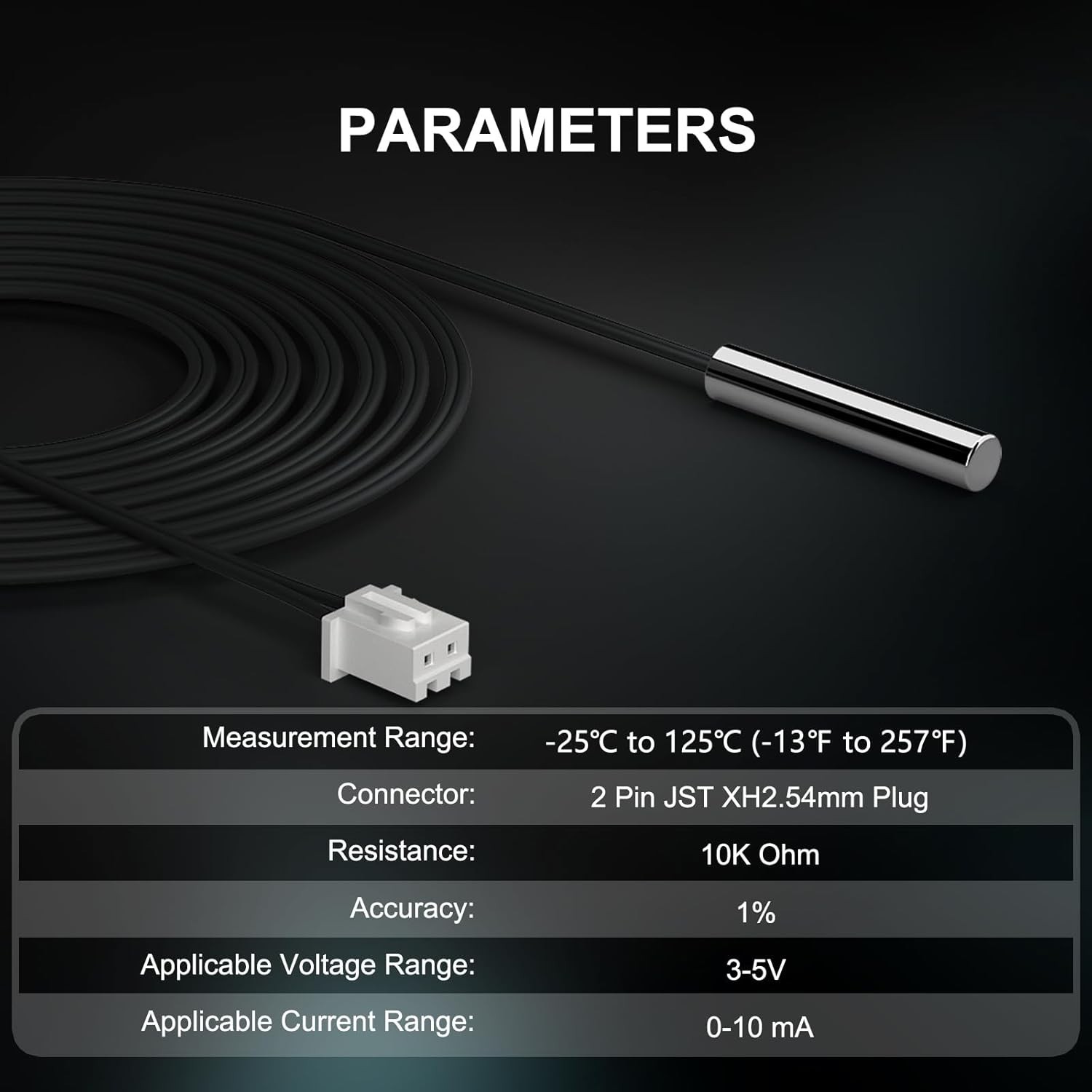 Versatile 10K Waterproof Temperature Sensor Probes - Multi-Use, 1 Meter Length