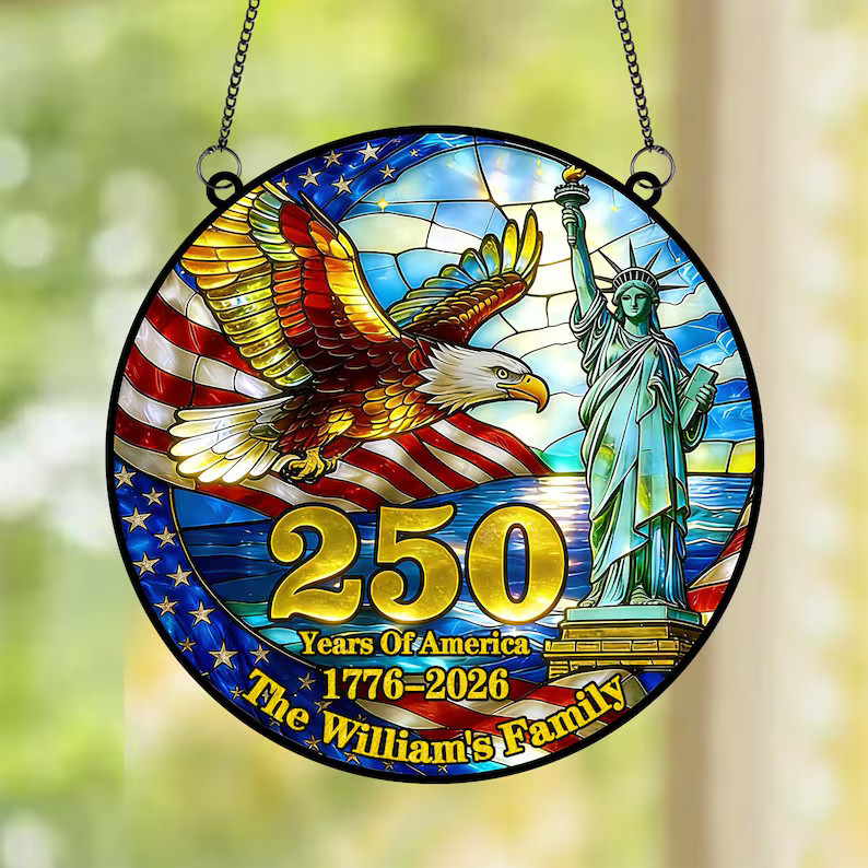 Personalized American 250th Anniversary Stained Glass Suncatcher