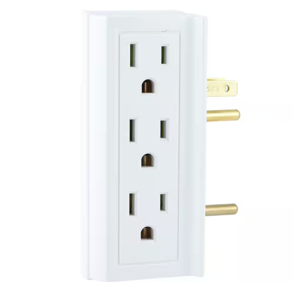 6-Outlet Grounded Side-Access Tap, White (3-Pack)