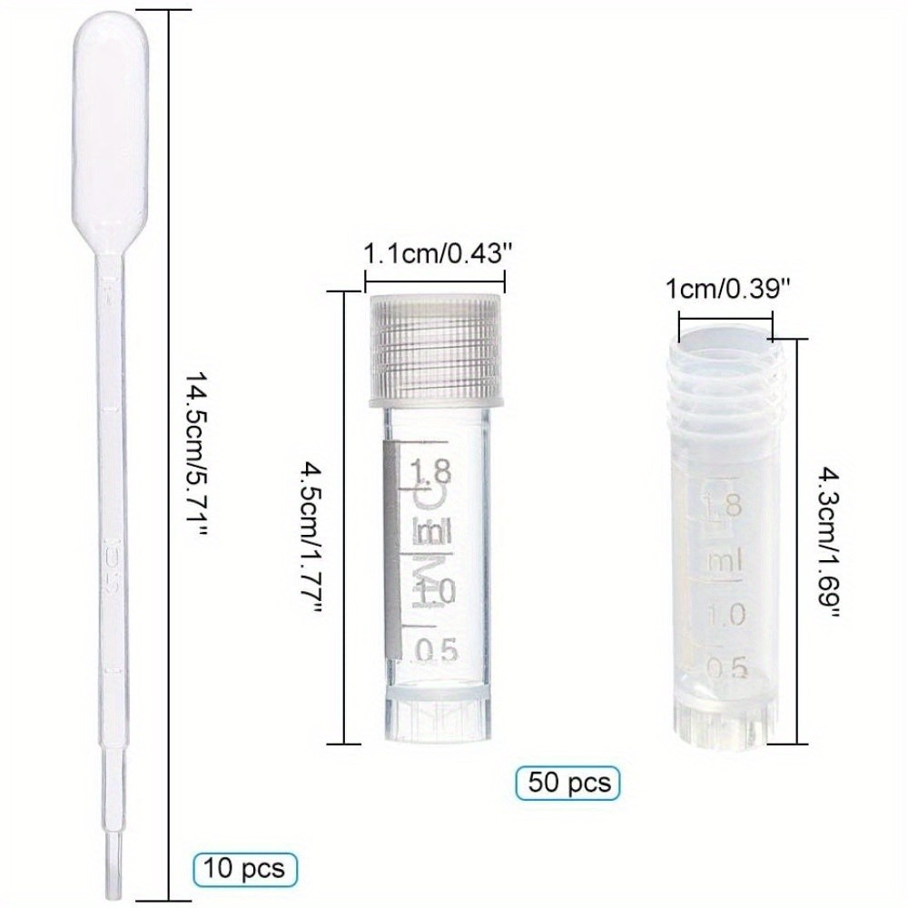 1set 50pack 1ml Plastic Graduated Tube Mini Clear Essential Oils Sample Bottles