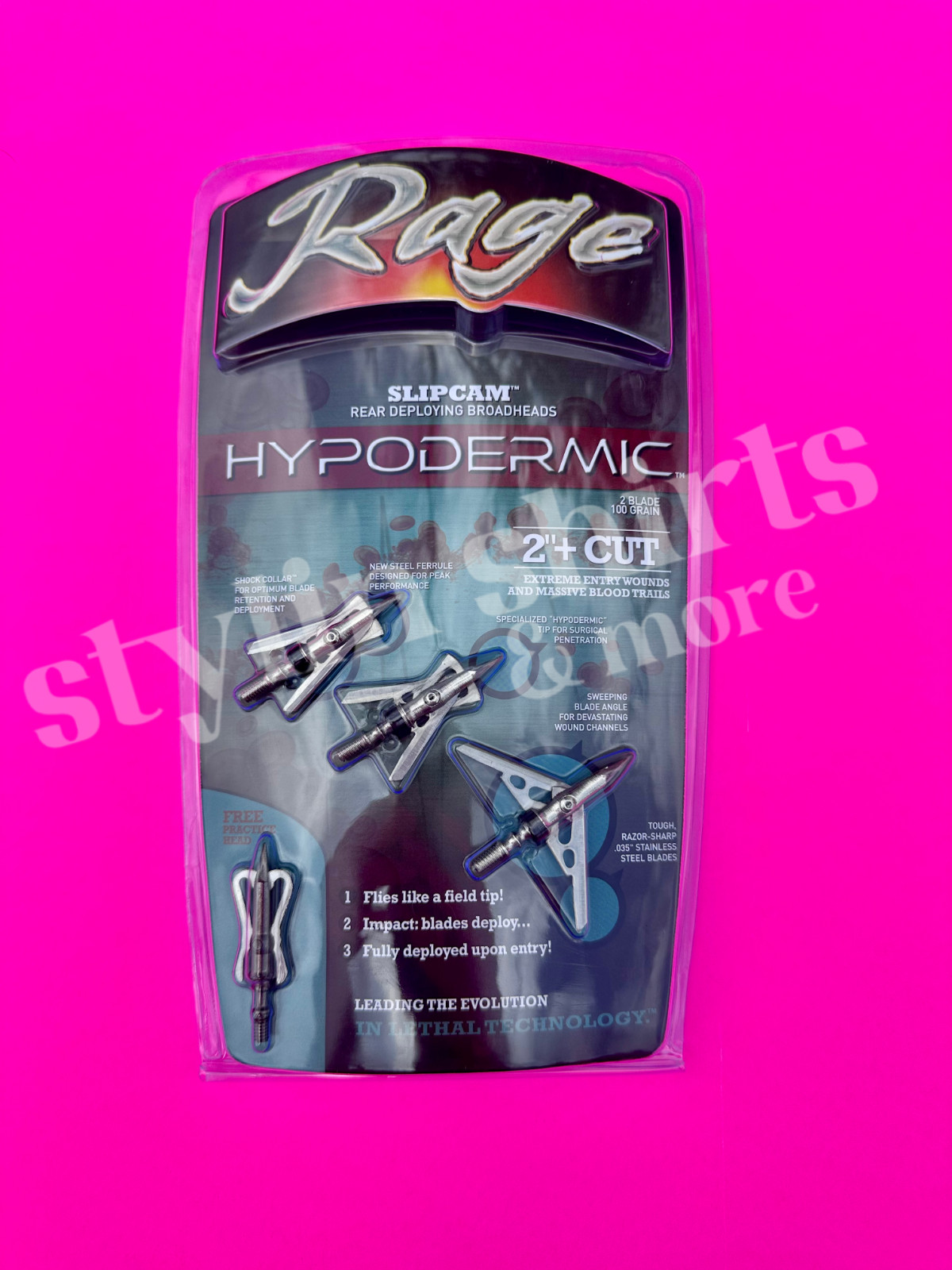 1 pack RAGE Slipcam PRACTICE POINT HYPODERMIC 2" cut 2 blade broadhead 100 grain