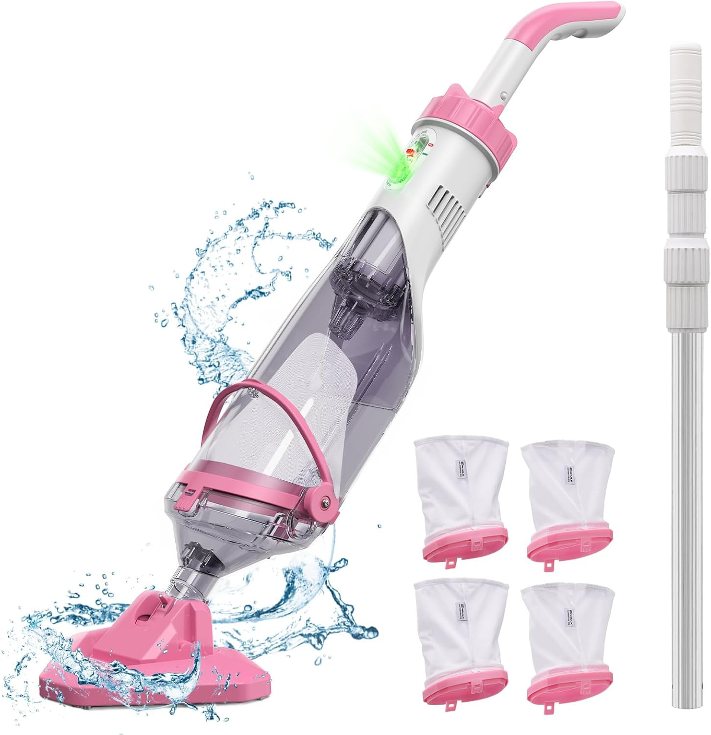 Rechargeable Pool Vacuum with Telescopic Pole - Powerful Suction, 1H Run Time
