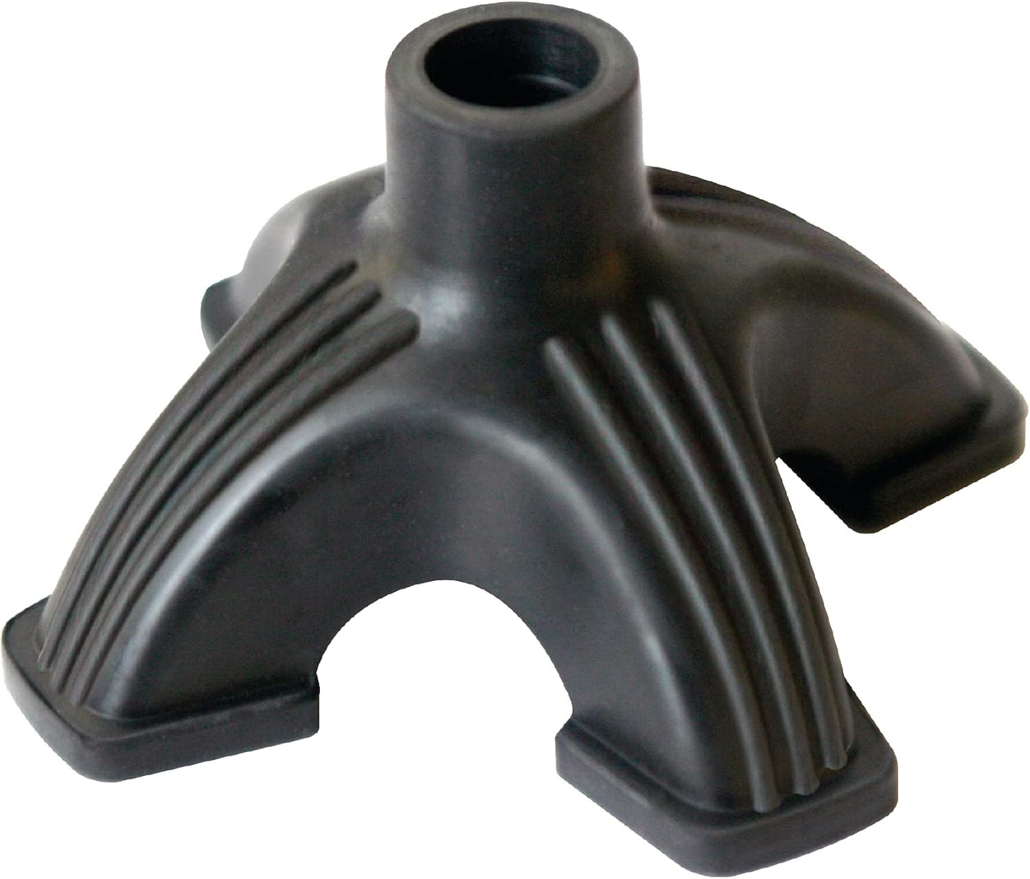 Rubber Cane Tip with Four Pronged Base for Stability and Balance Black