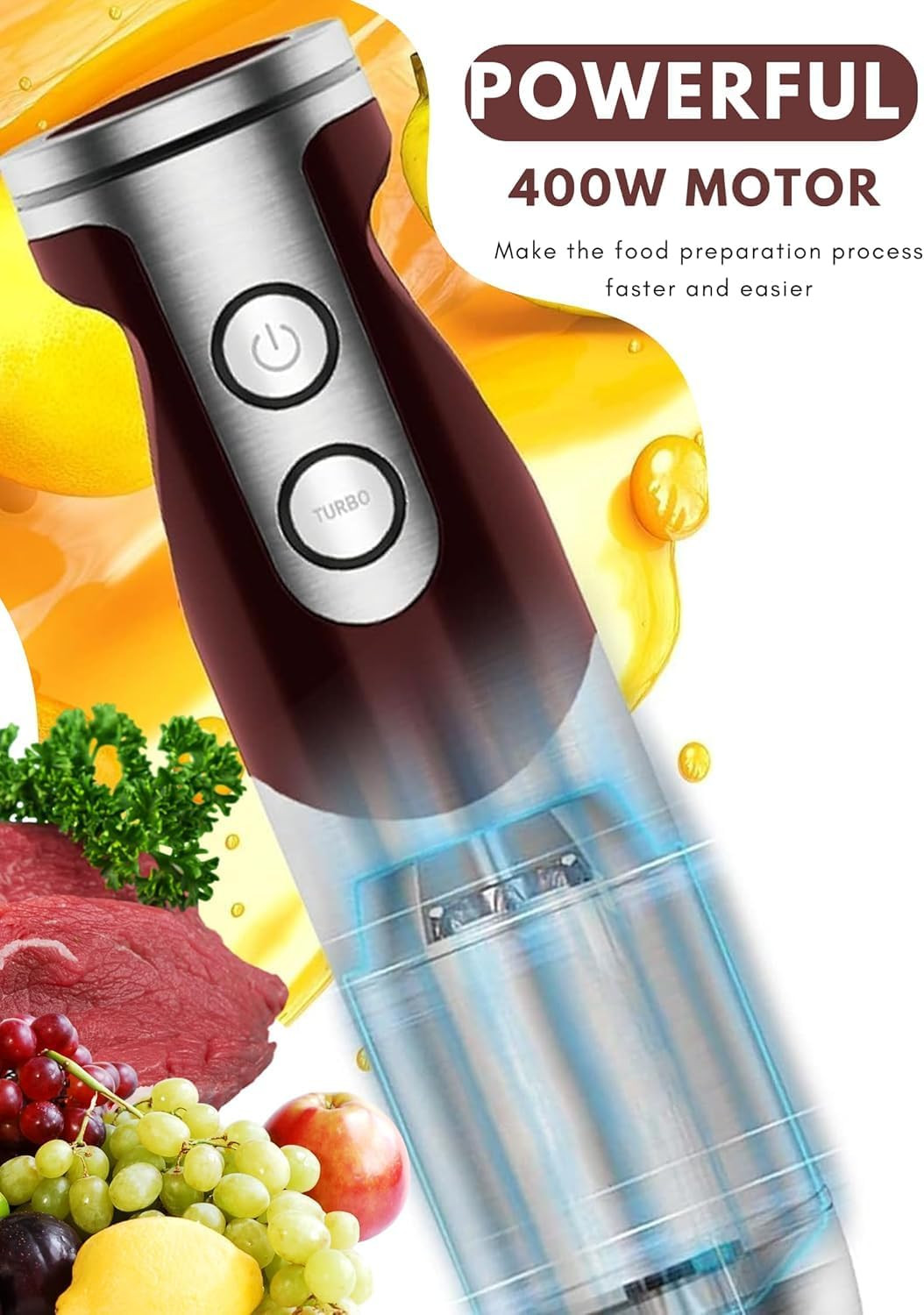 Pro Titanium Reinforced 5 In1 Immersion Hand Blender, Powerful with 80% Sharper