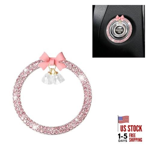 Bling Diamond Car Engine Start Stop Button Decoration Ring, Crystal Pink