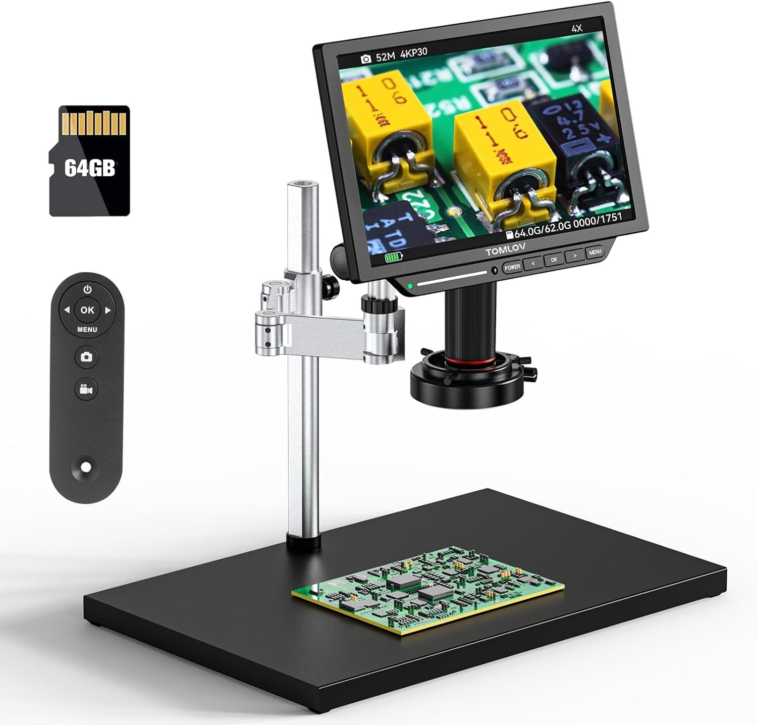 TOMLOV 4K Digital Microscope 2000X 10.1'' 52MP Entire Coin Microscope Soldering