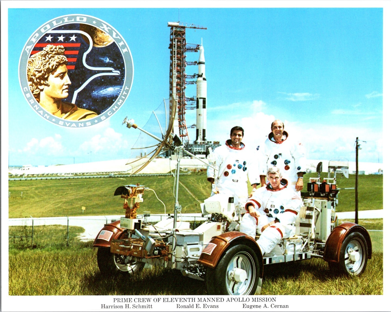 VINTAGE 1973 GIANT POSTCARD  SPACE APOLLO 17 PRIME CREW  EVANS CERMAN SCHMITT