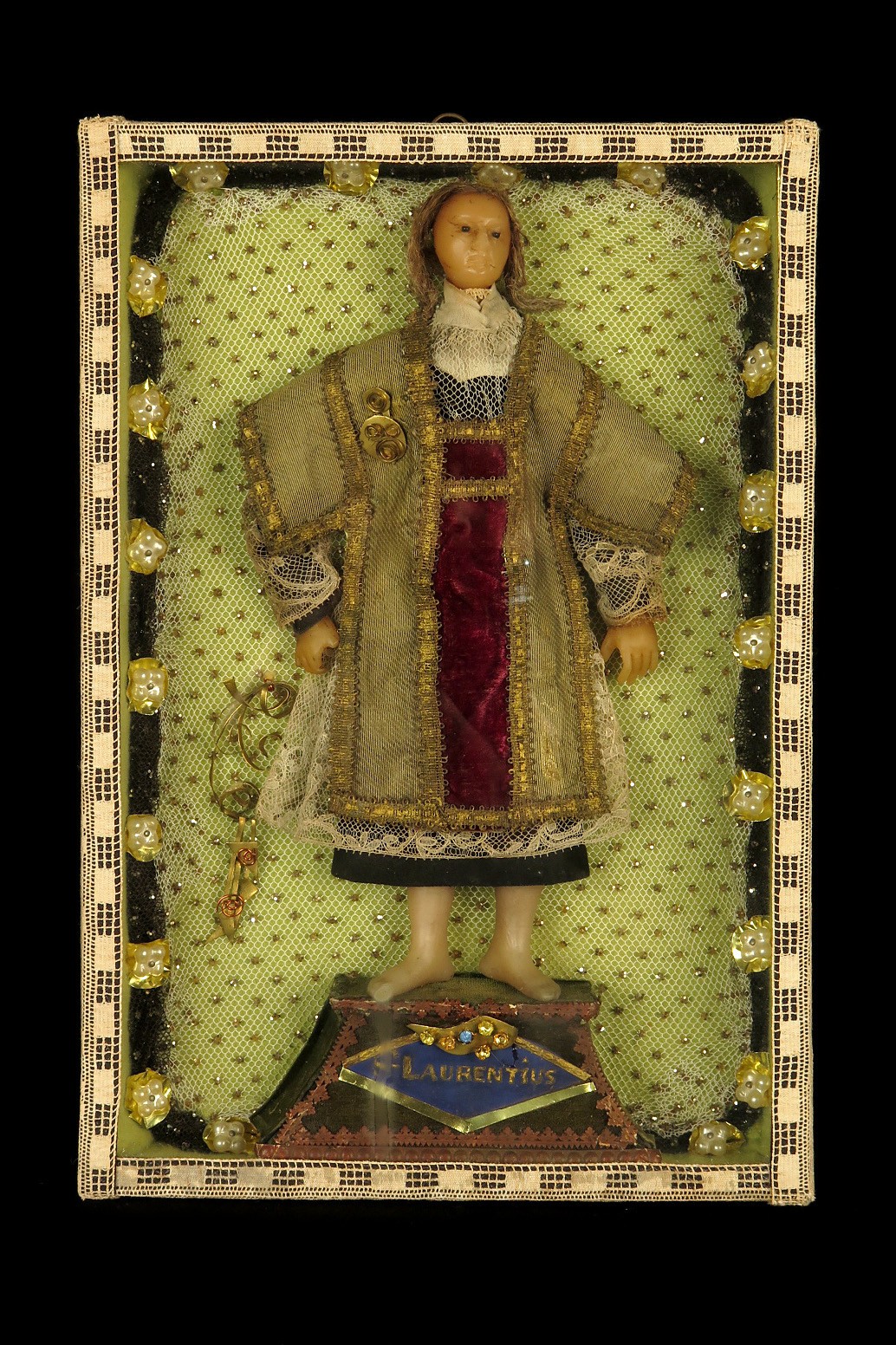 Old Religious Diorama, Saint Laurent Circa 1880 / Wax Embroidery Doll
