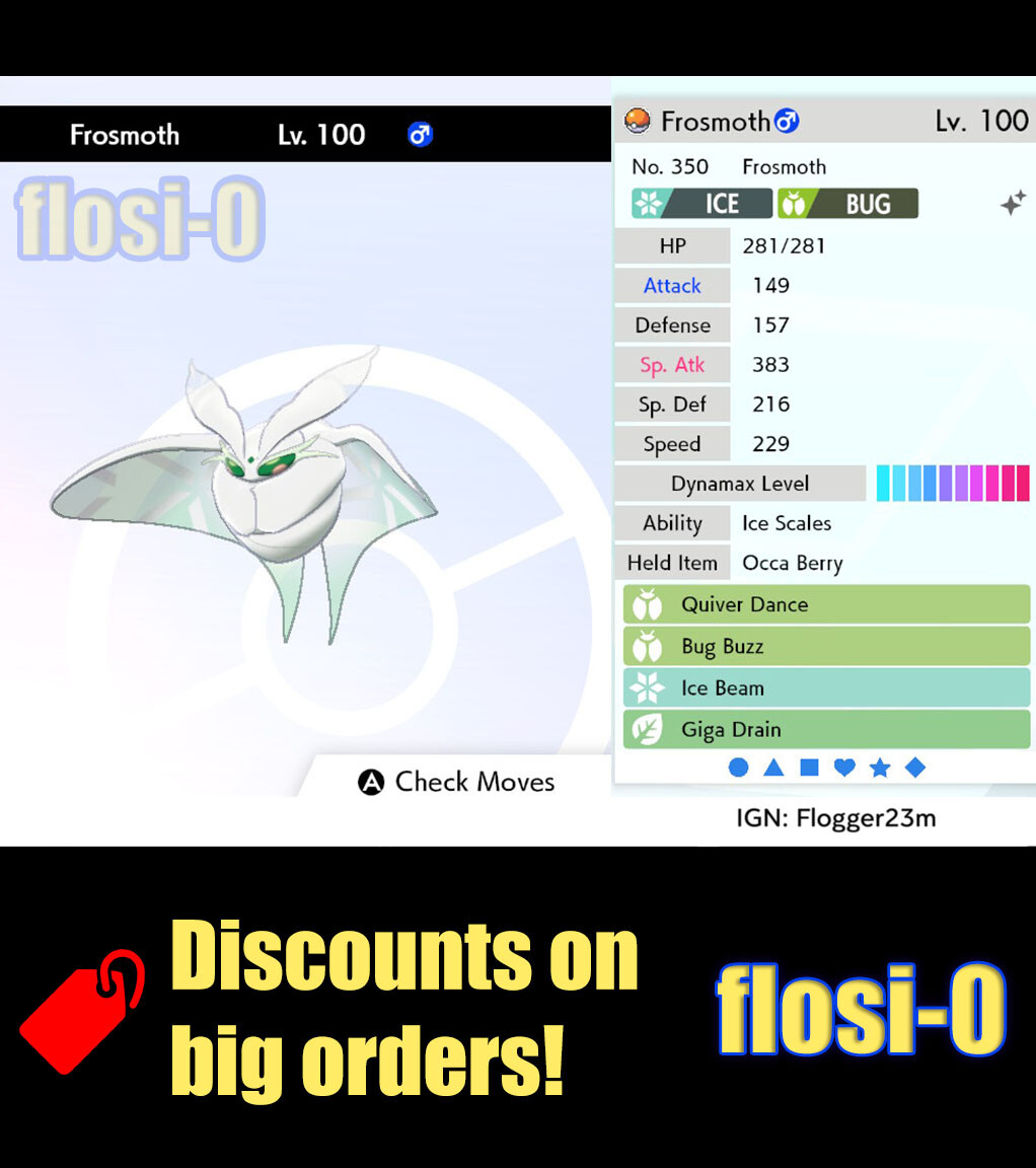 6IV Ultra Shiny Frosmoth or Snom Pokemon Sword and Shield (Square Shiny)