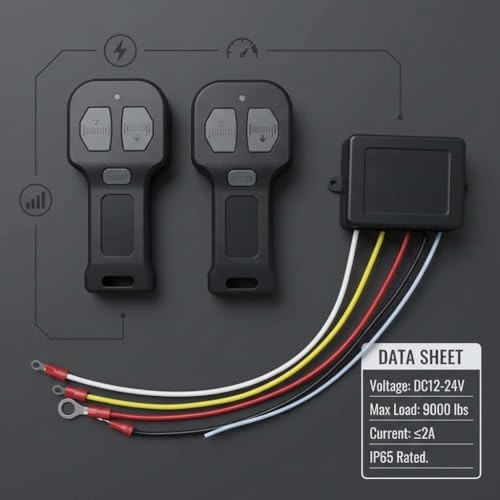 12V Wireless Winch Remote Control Kit – 4 Pack Universal 5‑Wire Receiver
