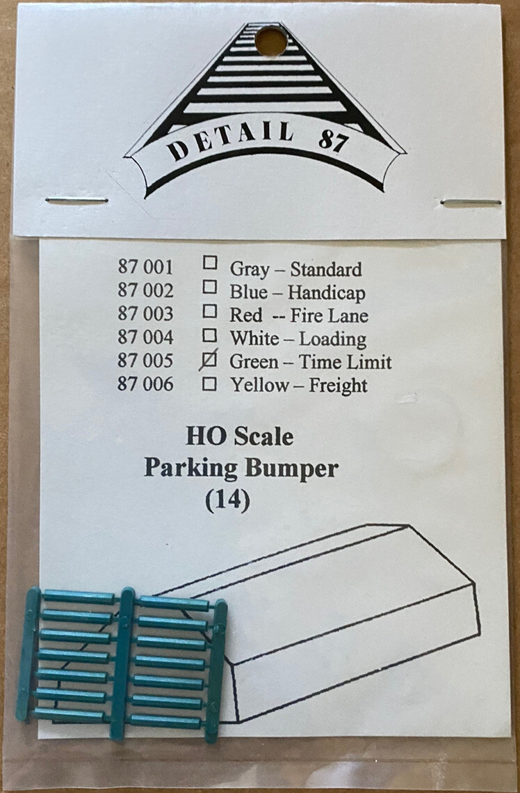 NEW Detail 87 HO Scale (14) Green Time Limit Bumpers Car Stops 87-005 NIP