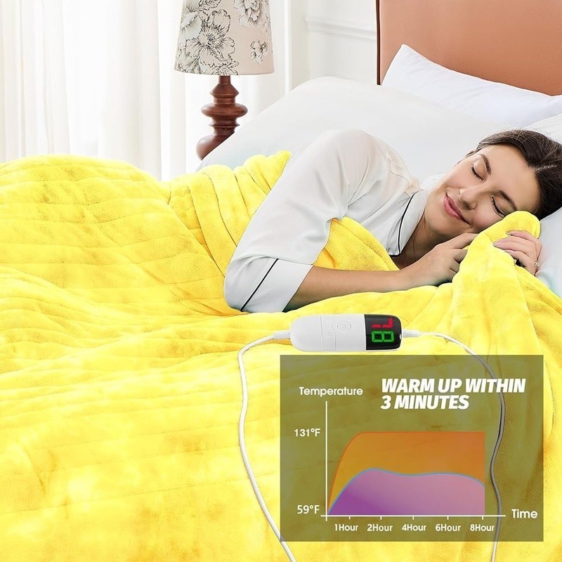 Cozy Electric Heating Blanket Faux Fur 10 Temp Settings Multi Use Auto Off