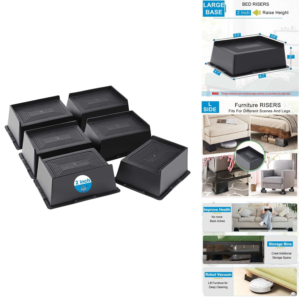 EGTTGIN Bed Risers 2 Inch, 3 Inch, 4 Inch, 5 Inch, 6 Inch Heavy Duty, Oversized