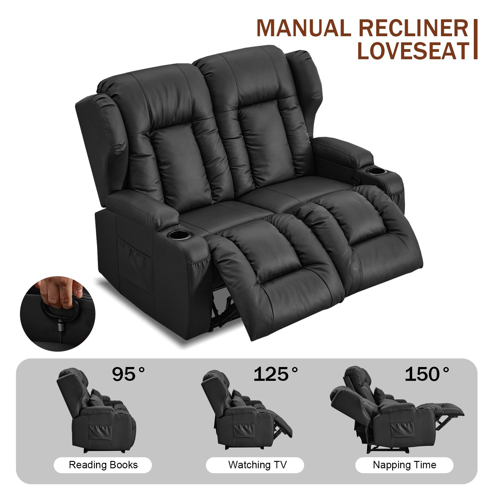 Loveseat Recliner Chair Faux Leather Modern Reclining Sofa Home Theater Seating