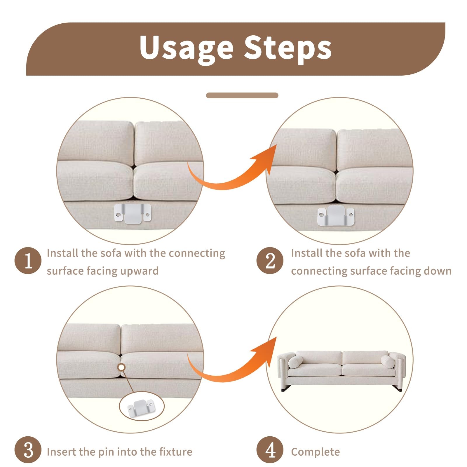 4 PCS Silver 3.8x1.8 Inch Universal Sectional Couch Connectors Metal Clip