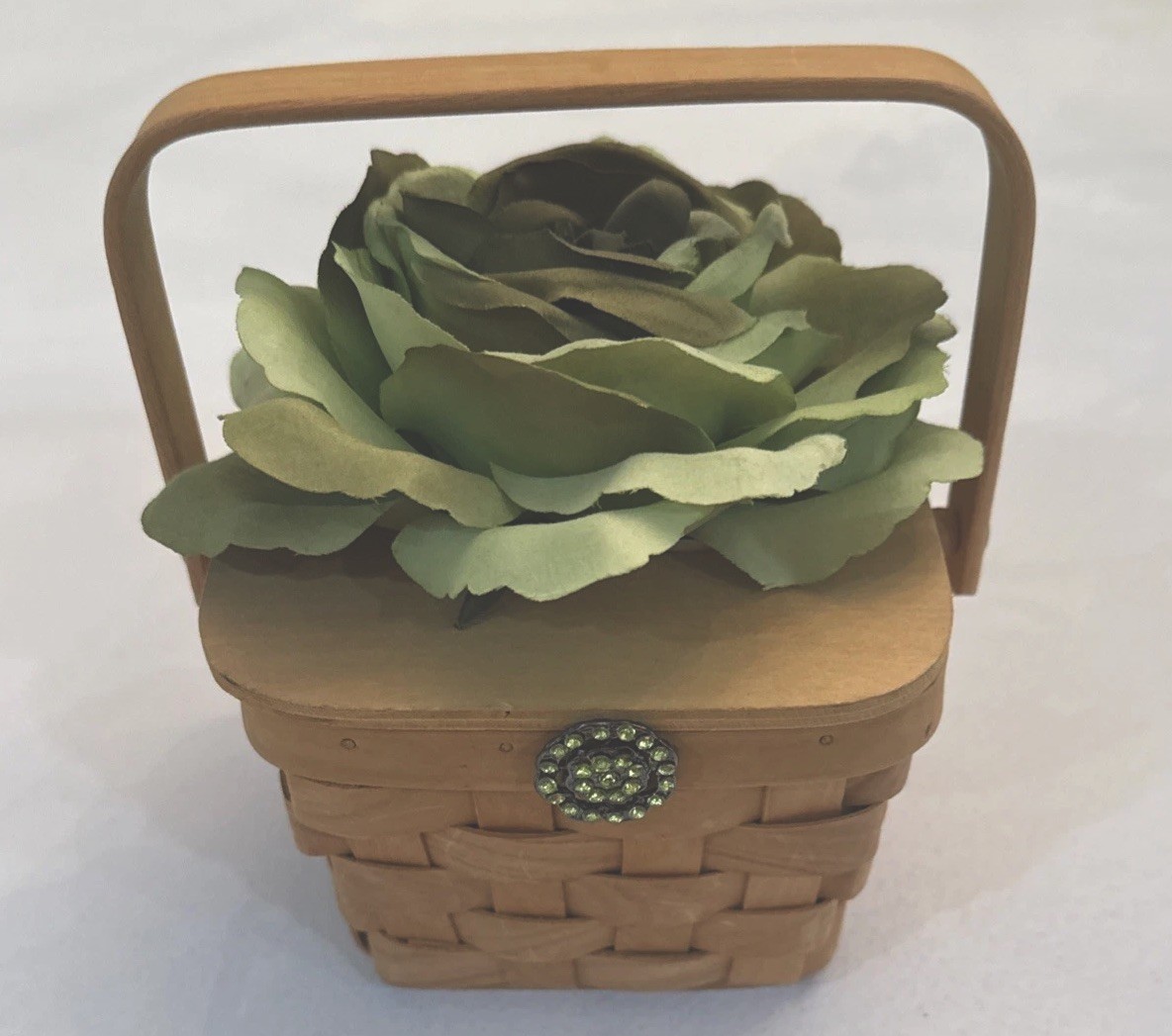 My Cute Bag Child's Purse Basket Flower Liner Lid Rhinestones Green
