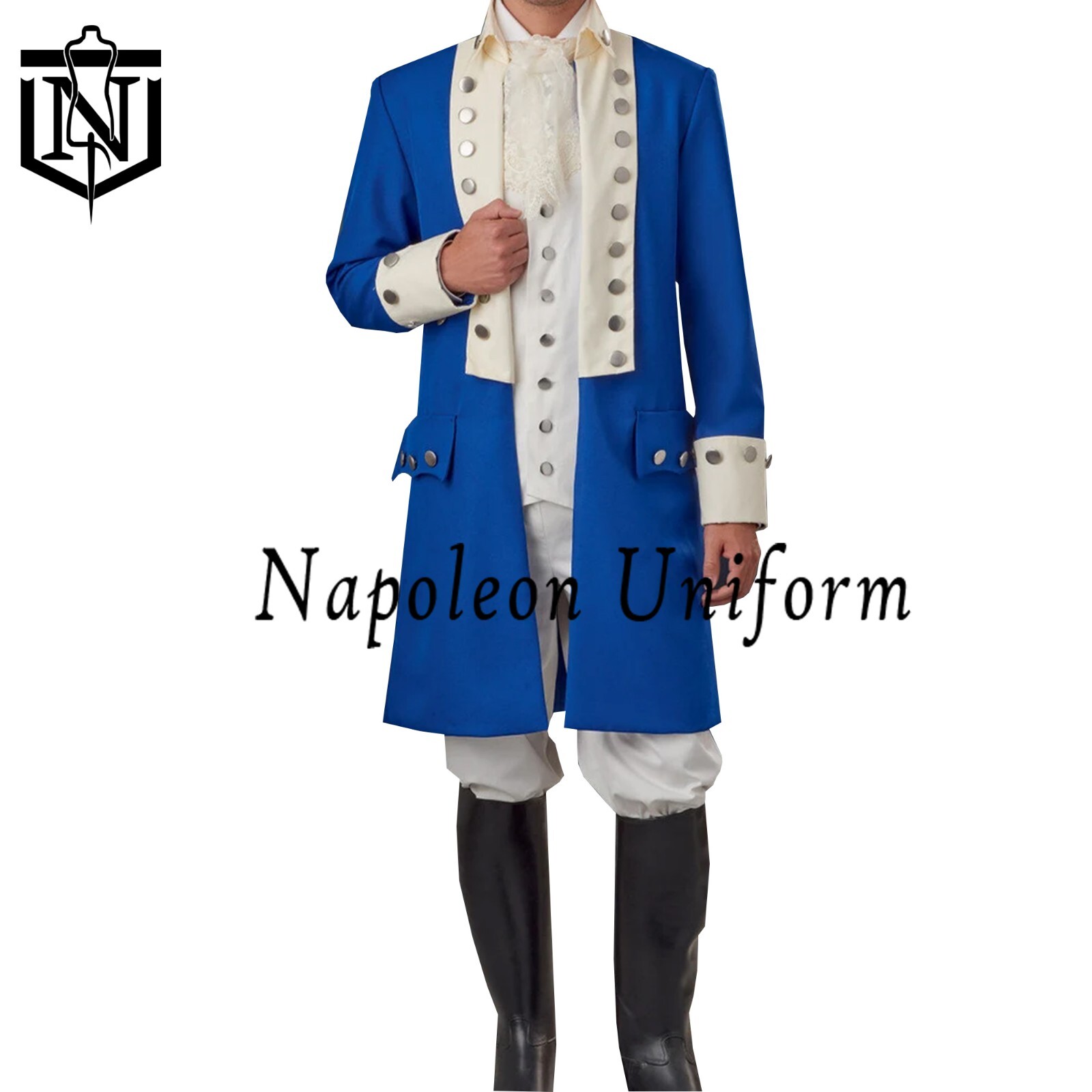 Men's Blue Military Costume Coat Hamilton With White Lapel Quick Shipping